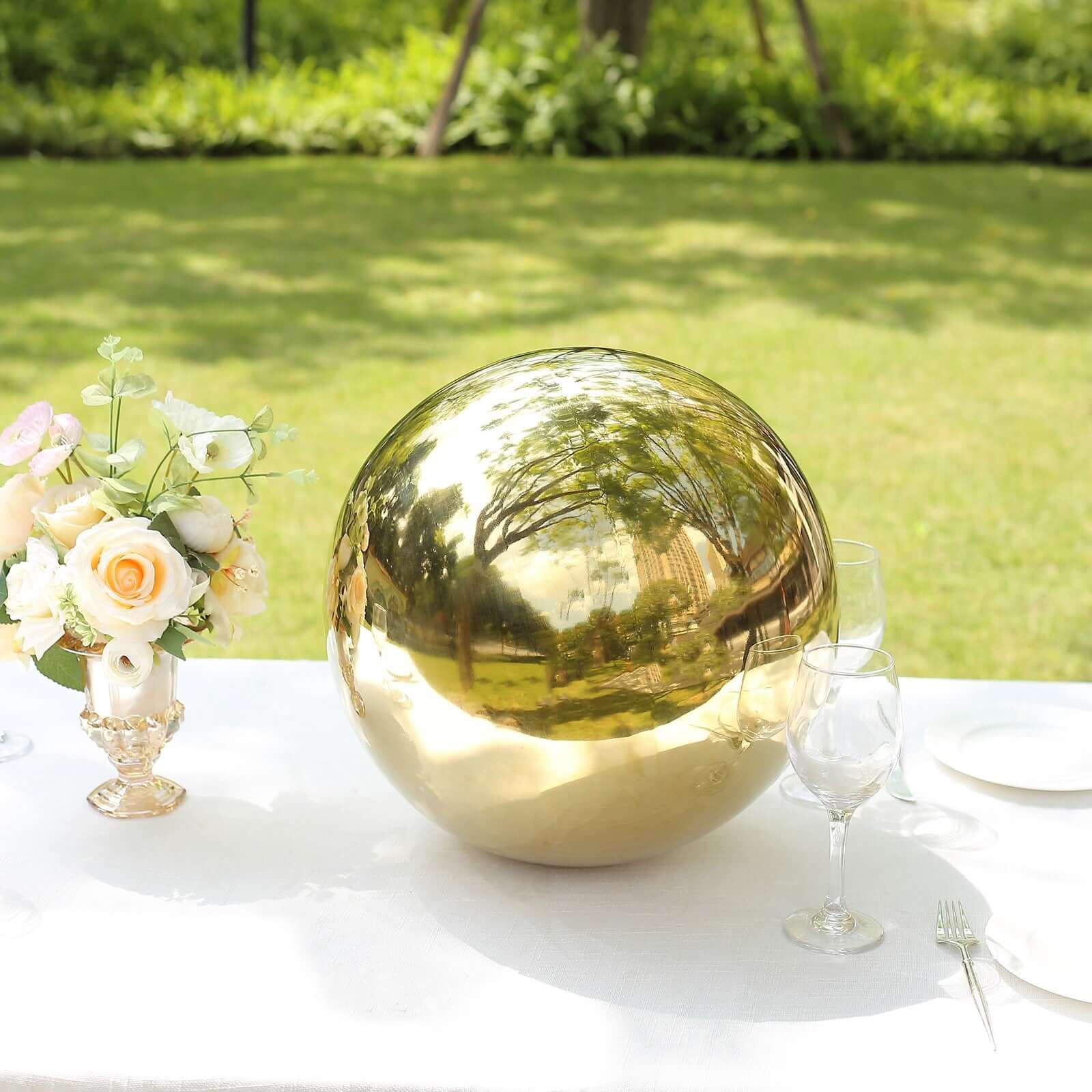 Stainless Steel Gazing Globe Mirror Ball 16" Reflective Shiny Hollow Sphere Gold - Outdoor Garden Decoration - Image 6