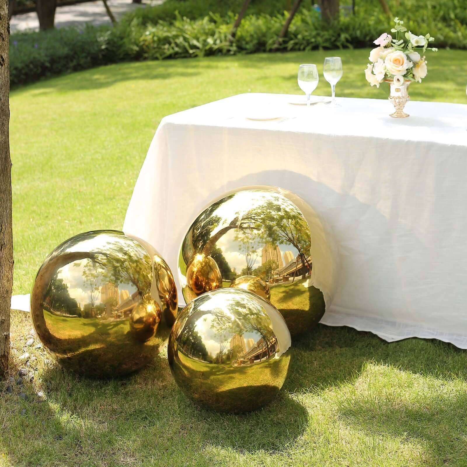 Stainless Steel Gazing Globe Mirror Ball 20" Reflective Shiny Hollow Sphere Gold - Outdoor Garden Décor - Image 2