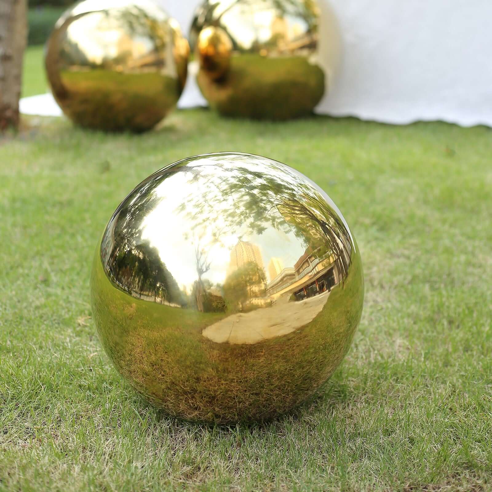 Stainless Steel Gazing Globe Mirror Ball 20" Reflective Shiny Hollow Sphere Gold - Outdoor Garden Décor - Image 6