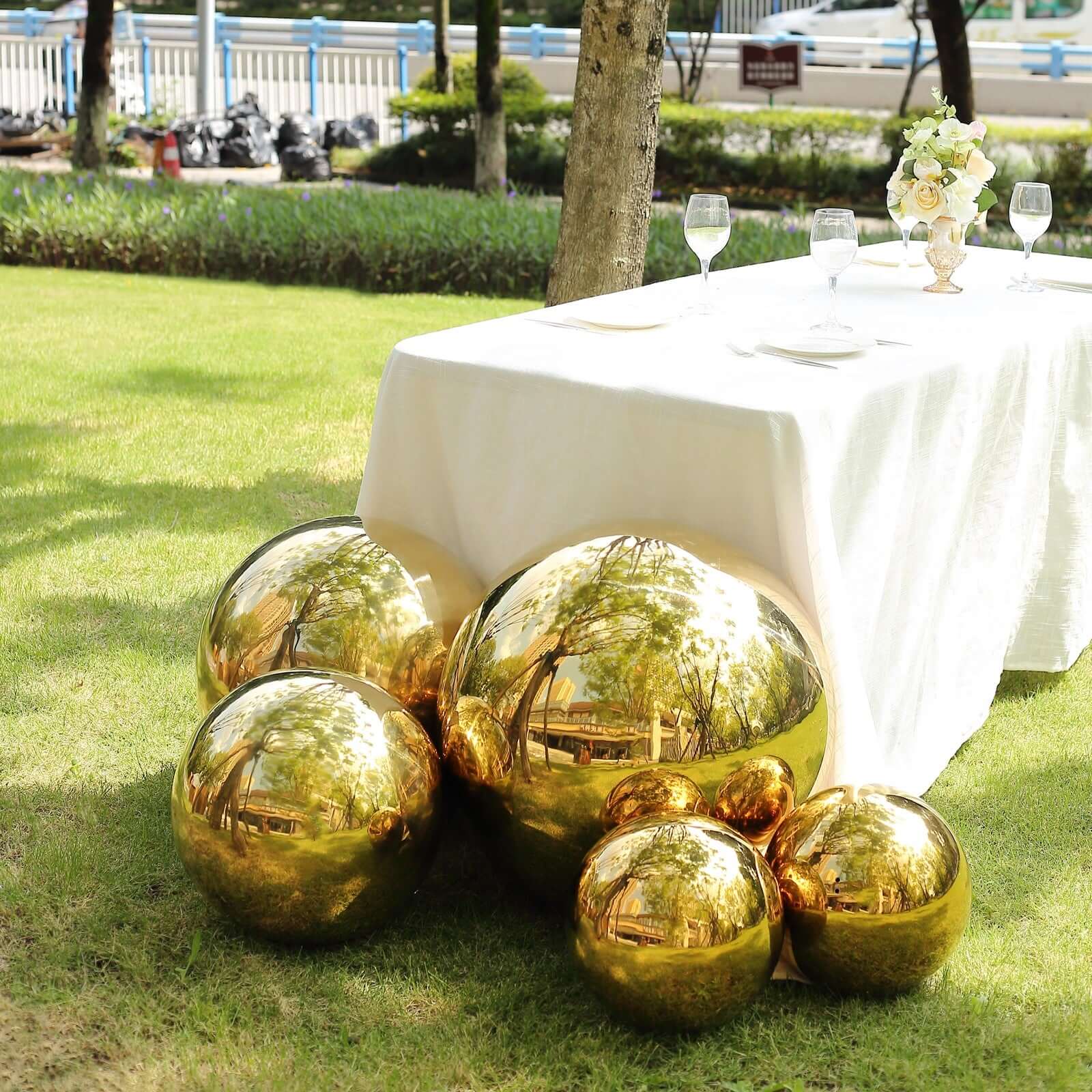Stainless Steel Gazing Globe Mirror Ball 20" Reflective Shiny Hollow Sphere Gold - Outdoor Garden Décor - Image 8