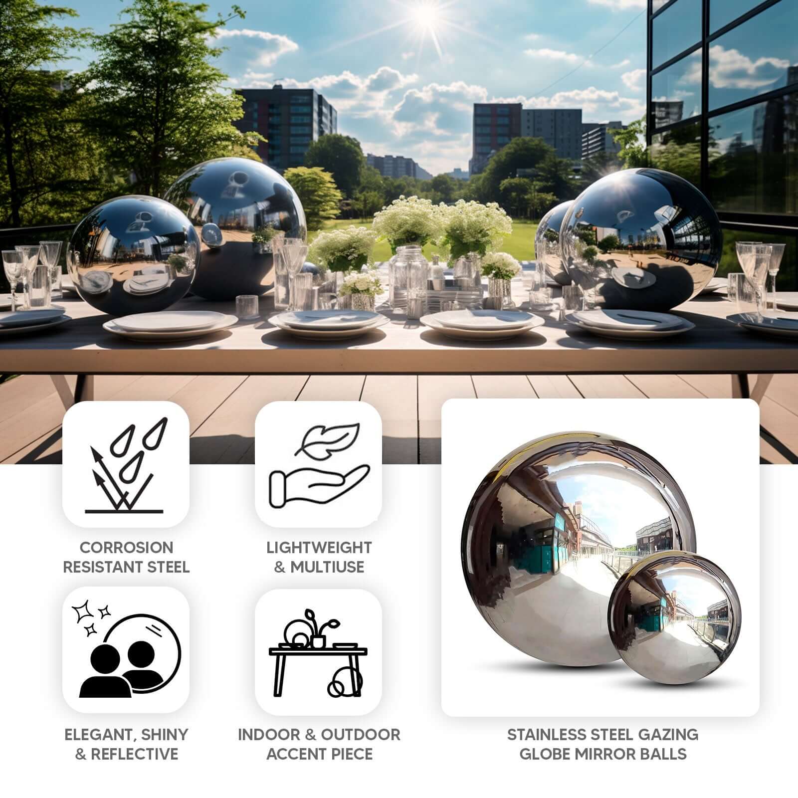 Stainless Steel Gazing Globe Mirror Ball 20" Reflective Shiny Hollow Sphere Silver - Outdoor Garden Décor - Image 4