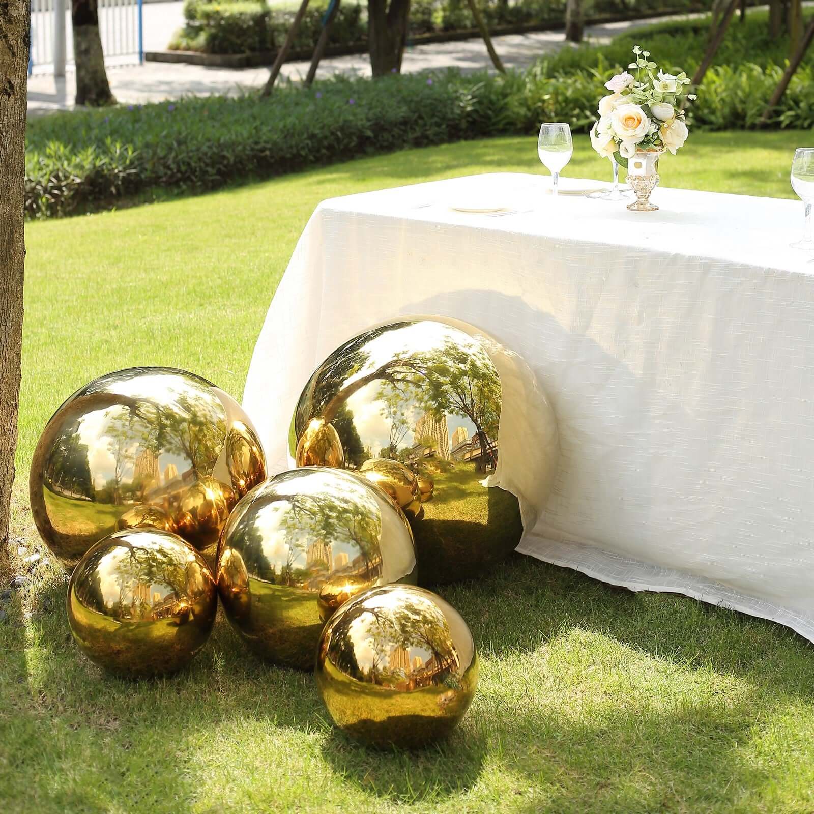 Stainless Steel Gazing Globe Mirror Ball 22" Reflective Shiny Hollow Sphere Gold - Outdoor Garden Decoration - Image 6