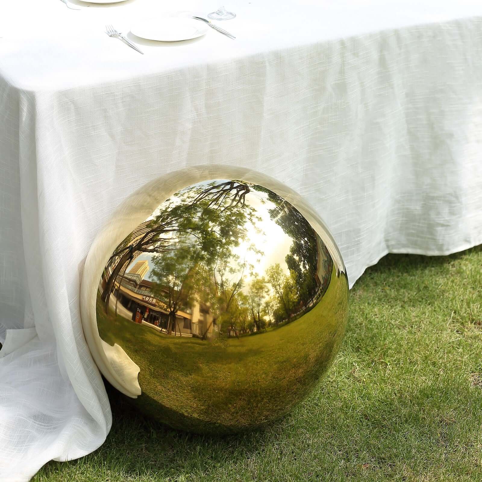 Stainless Steel Gazing Globe Mirror Ball 22" Reflective Shiny Hollow Sphere Gold - Outdoor Garden Decoration - Image 8
