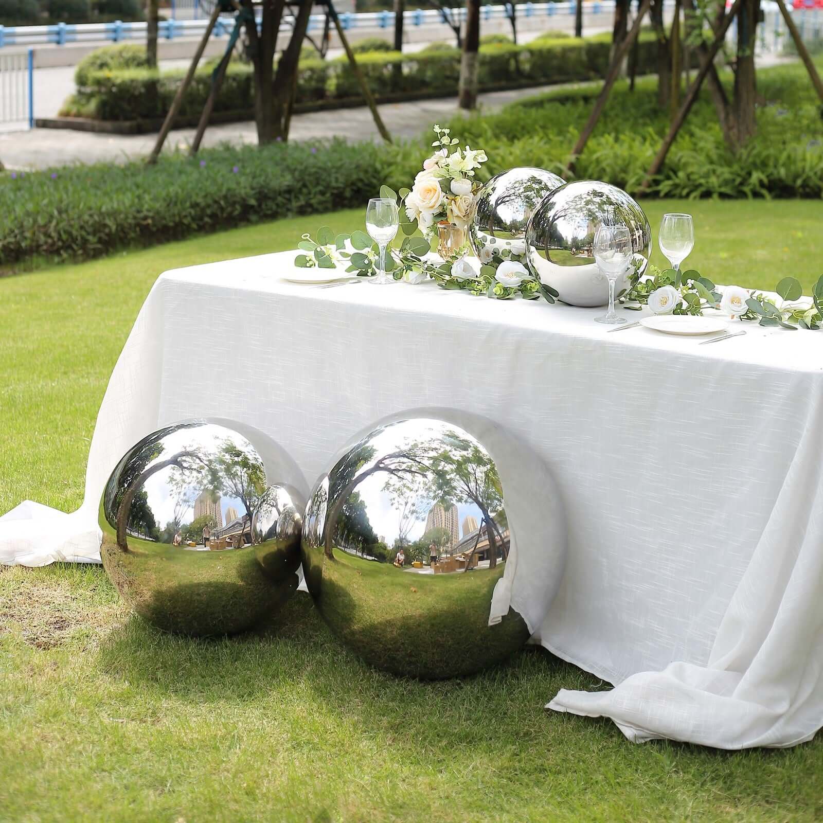 Stainless Steel Gazing Globe Mirror Ball 22" Reflective Shiny Hollow Sphere Silver - Outdoor Garden Decoration - Image 6