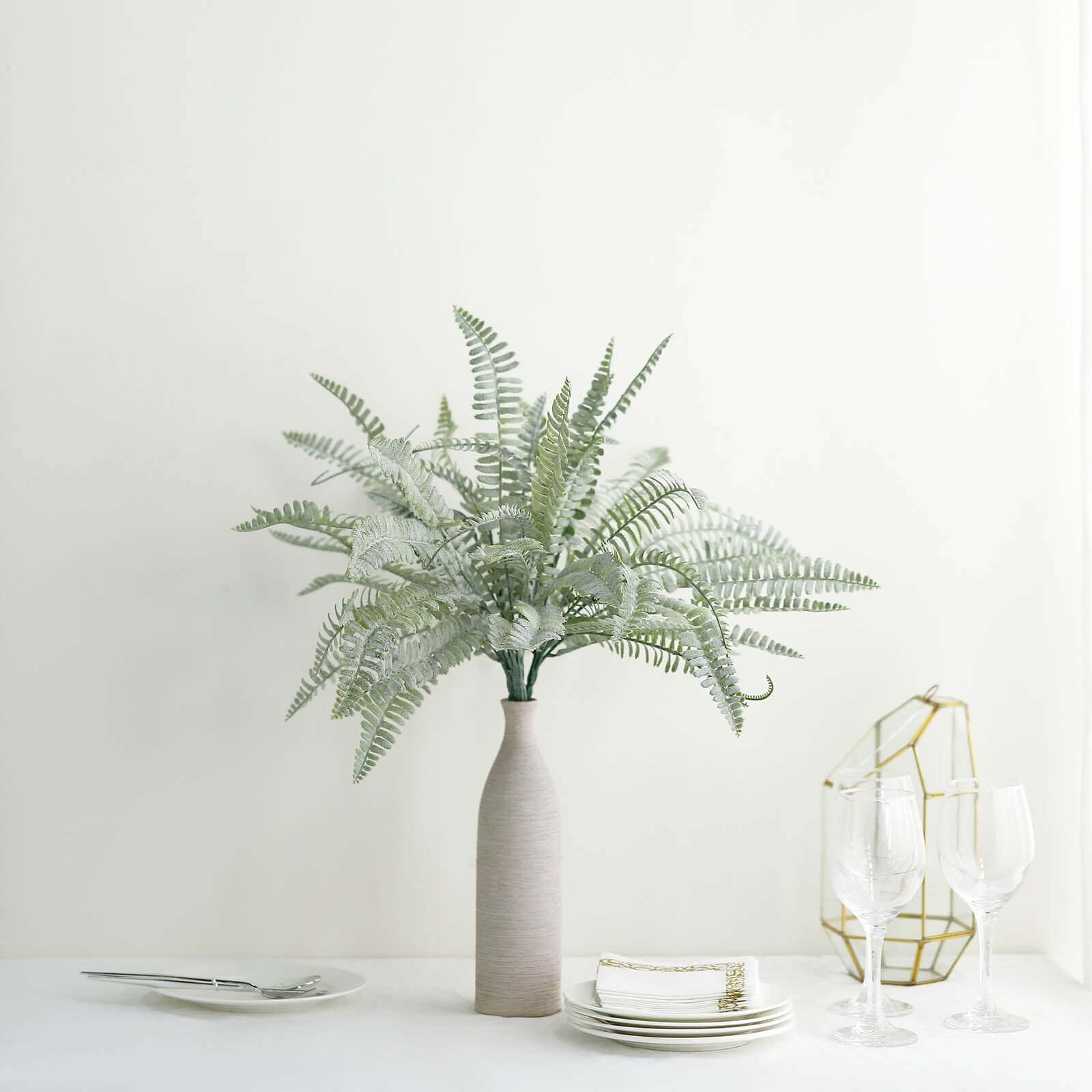 2 Stems Frosted Green Artificial Boston Fern Leaf Plant Indoor Spray - Image 6