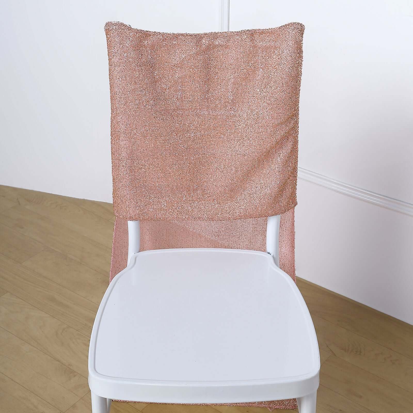Stretch Spandex Chair Back Slipcover with Metallic Shimmer Tinsel Rose Gold - Wrinkle-Resistant Chiavari Chair Back Cover - Image 10
