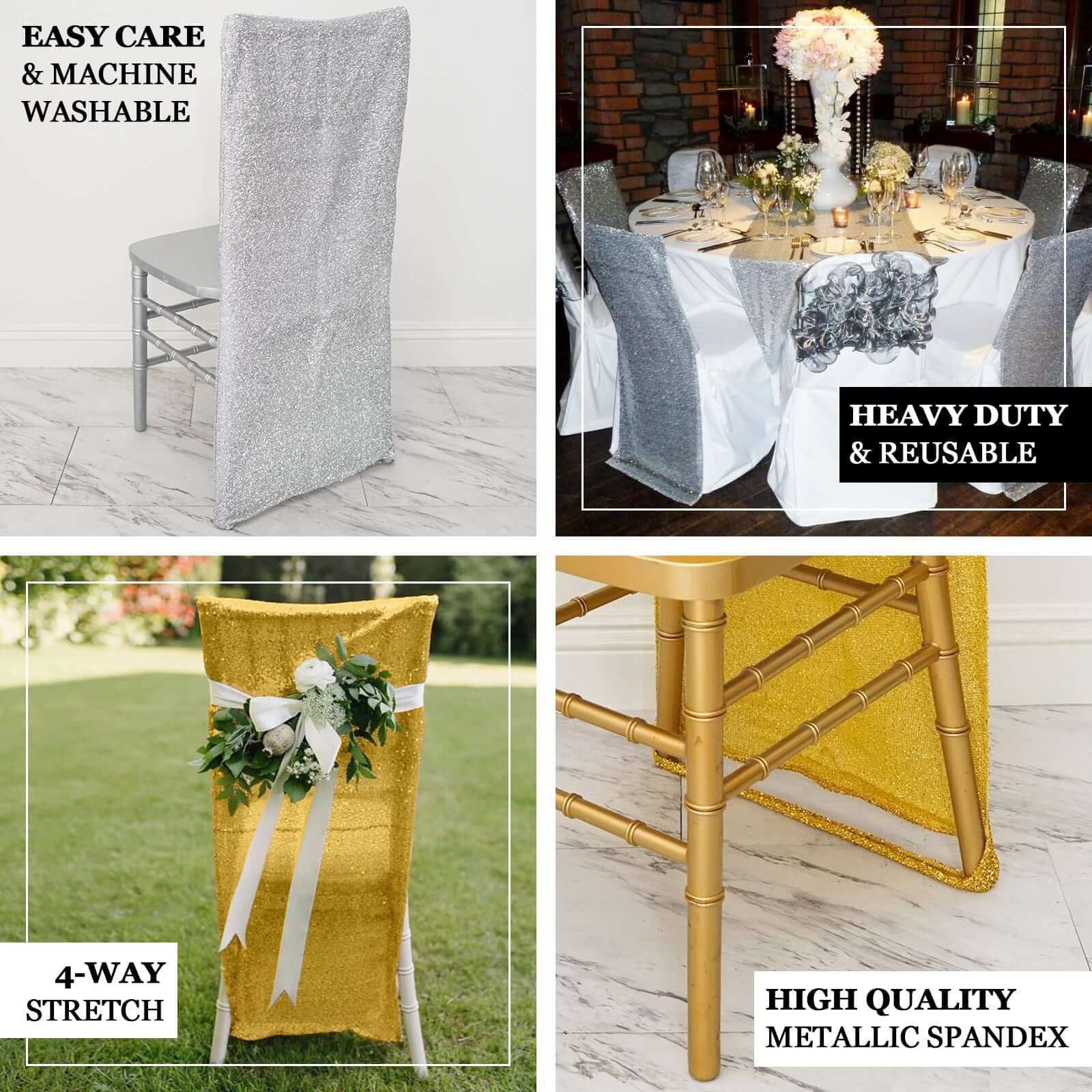 Stretch Spandex Chair Back Slipcover with Metallic Shimmer Tinsel Rose Gold - Wrinkle-Resistant Chiavari Chair Back Cover - Image 3