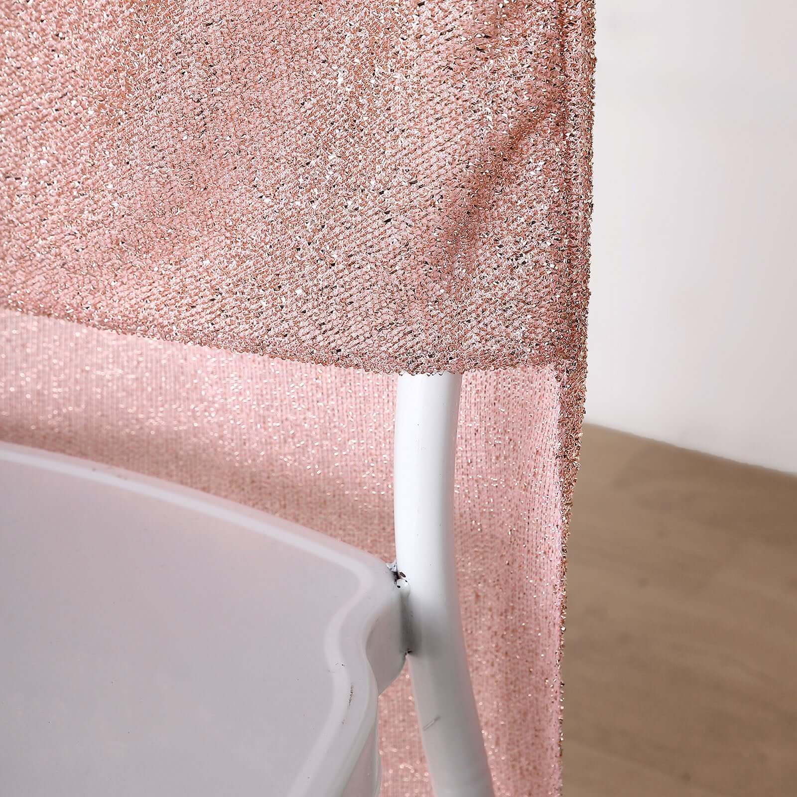 Stretch Spandex Chair Back Slipcover with Metallic Shimmer Tinsel Rose Gold - Wrinkle-Resistant Chiavari Chair Back Cover - Image 6