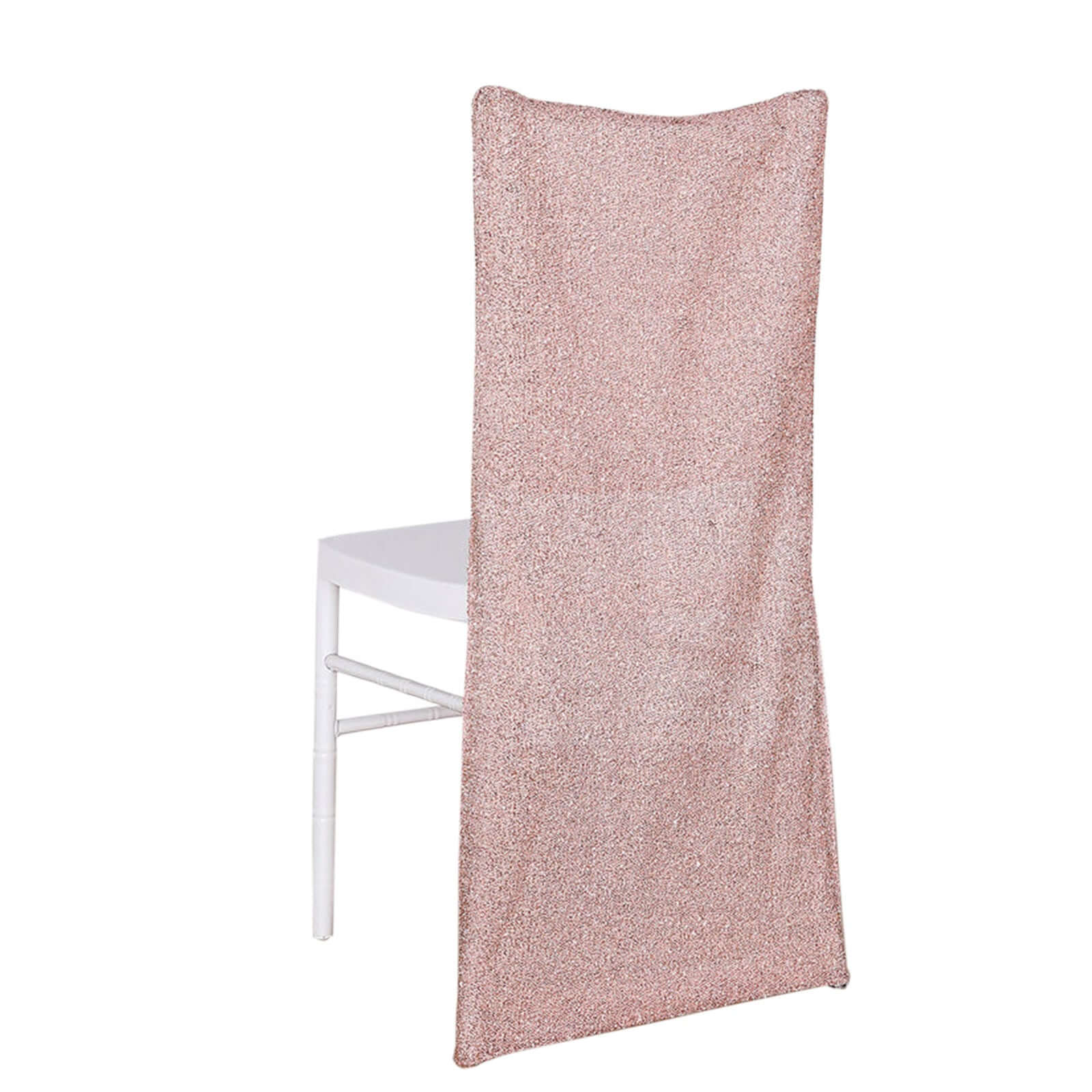 Stretch Spandex Chair Back Slipcover with Metallic Shimmer Tinsel Rose Gold - Wrinkle-Resistant Chiavari Chair Back Cover - Image 7