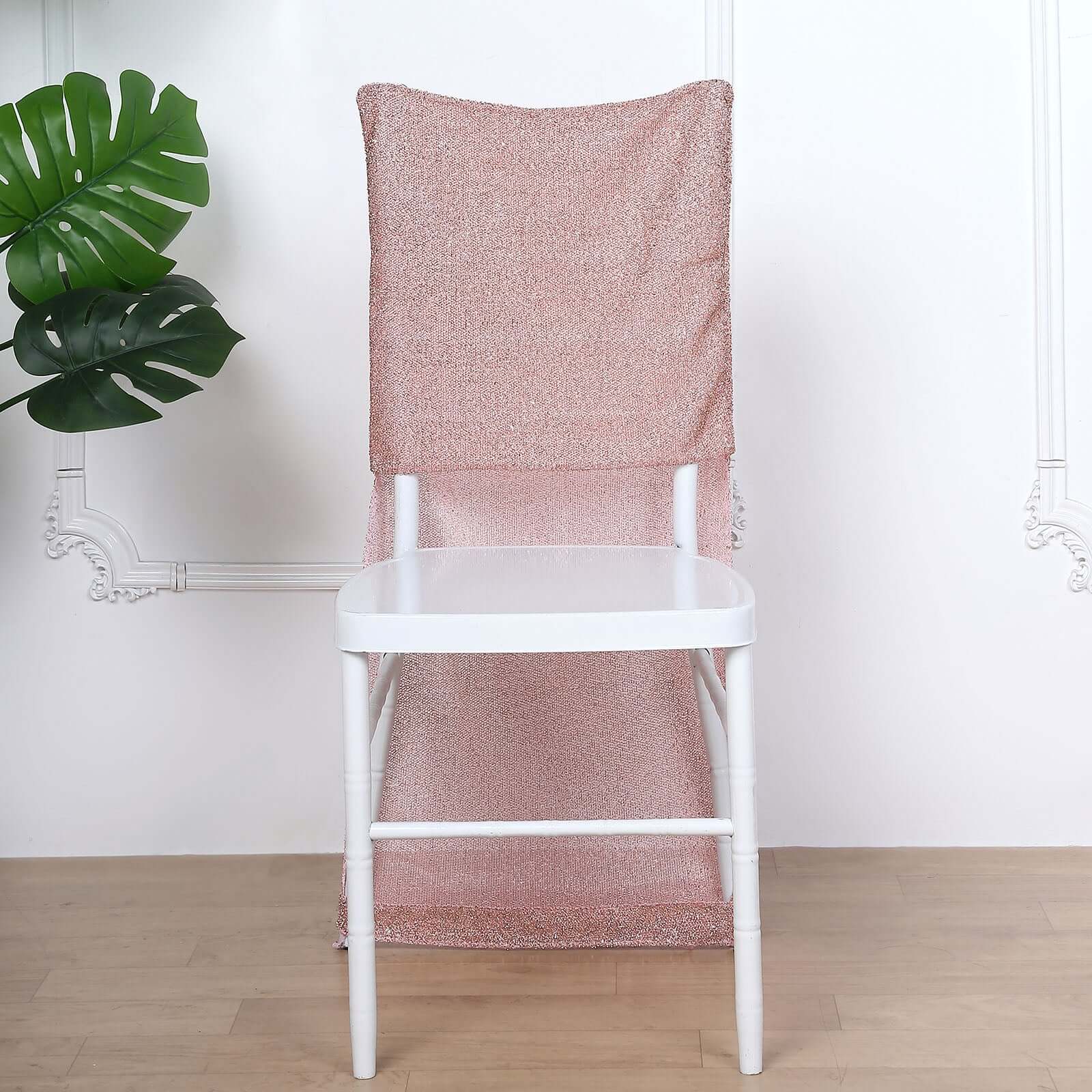 Stretch Spandex Chair Back Slipcover with Metallic Shimmer Tinsel Rose Gold - Wrinkle-Resistant Chiavari Chair Back Cover - Image 8