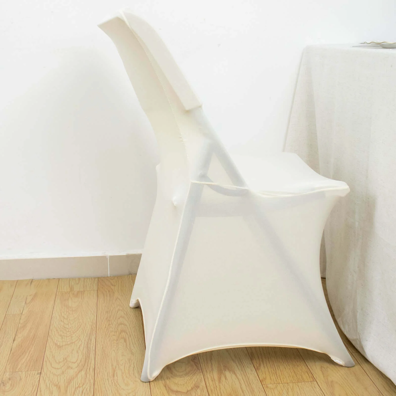Stretch Spandex Chair Cover Ivory - Durable Secure Fit Slipcover for Lifetime Folding Chairs - Image 8