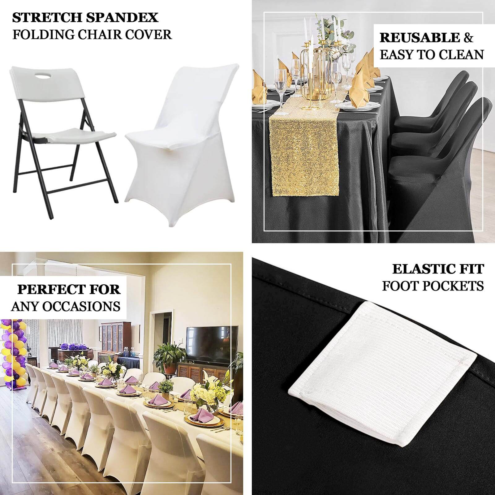 Stretch Spandex Chair Cover White - Sleek Durable Secure Fit Slipcover for Lifetime Folding Chairs - Image 3