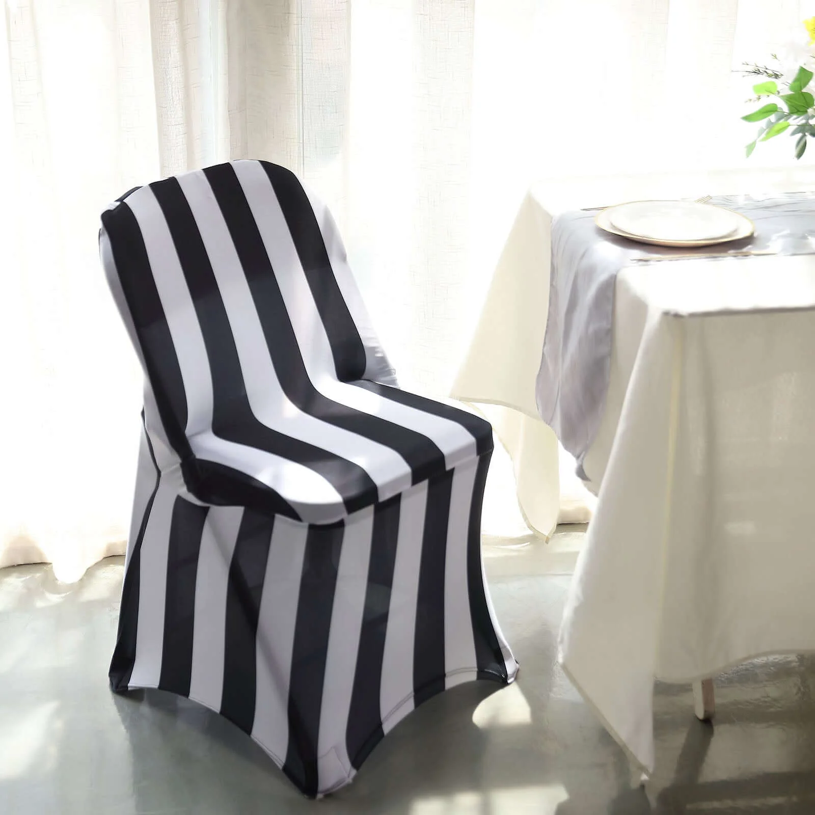 Stretch Spandex Folding Chair Cover Black/White 2" - Image 6