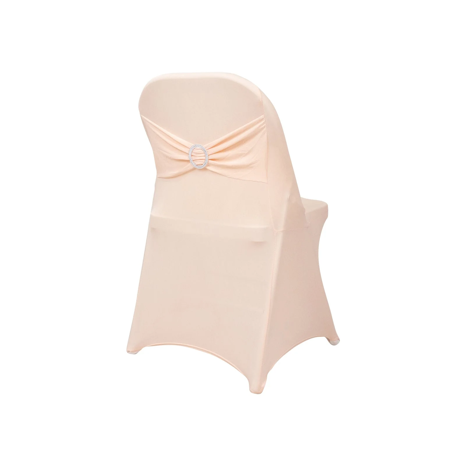 Stretch Spandex Folding Chair Cover Blush - Wrinkle Resistant Fitted Slipcover with Silver Rhinestone Buckled Sash Band Accent - Image 3