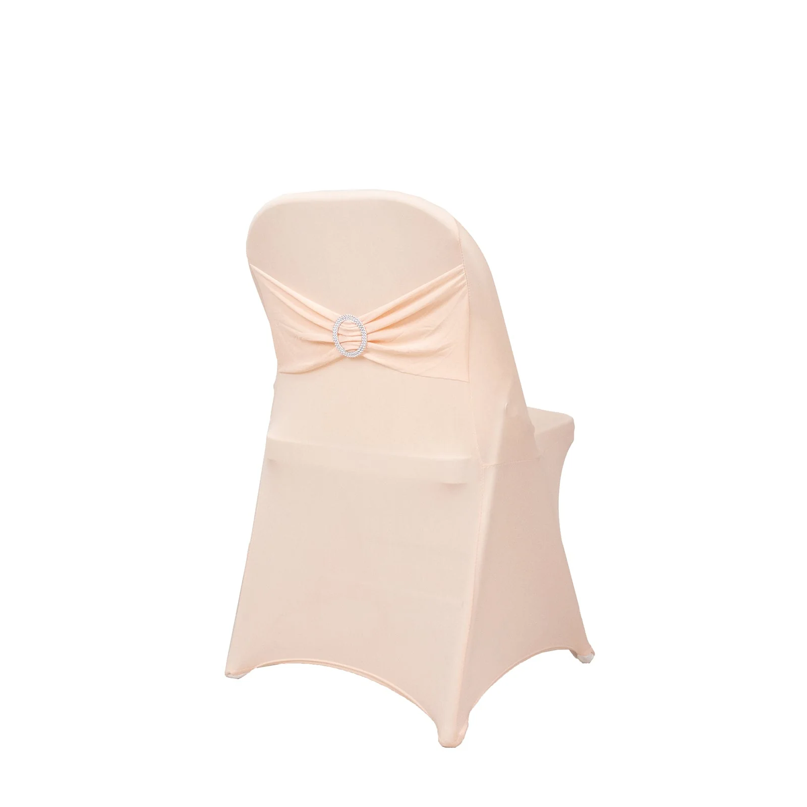 Stretch Spandex Folding Chair Cover Blush - Wrinkle Resistant Fitted Slipcover with Silver Rhinestone Buckled Sash Band Accent - Image 7