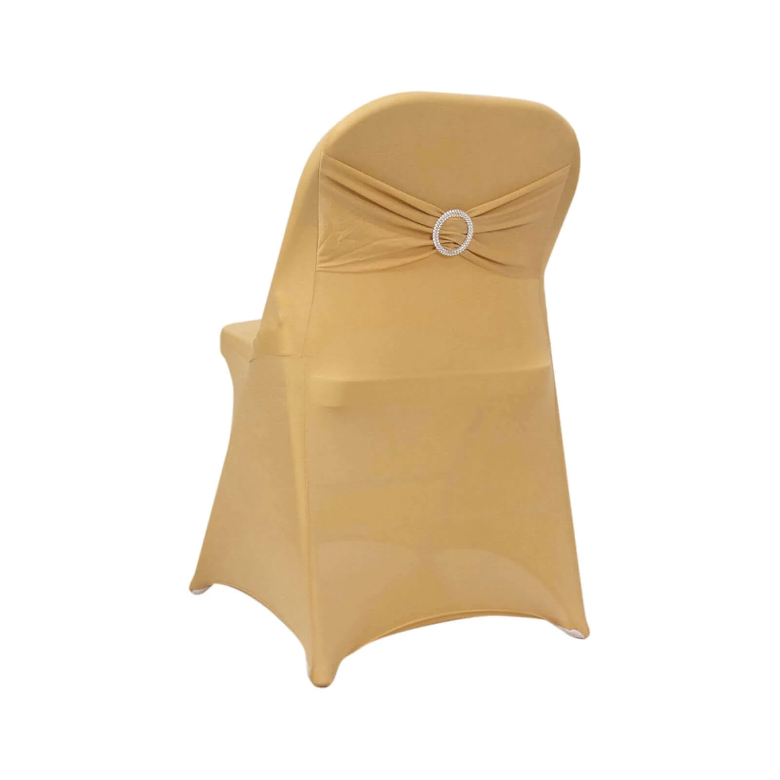 Stretch Spandex Folding Chair Cover Champagne - Wrinkle Resistant Fitted Slipcover with Silver Rhinestone Buckled Sash Band Accent - Image 6