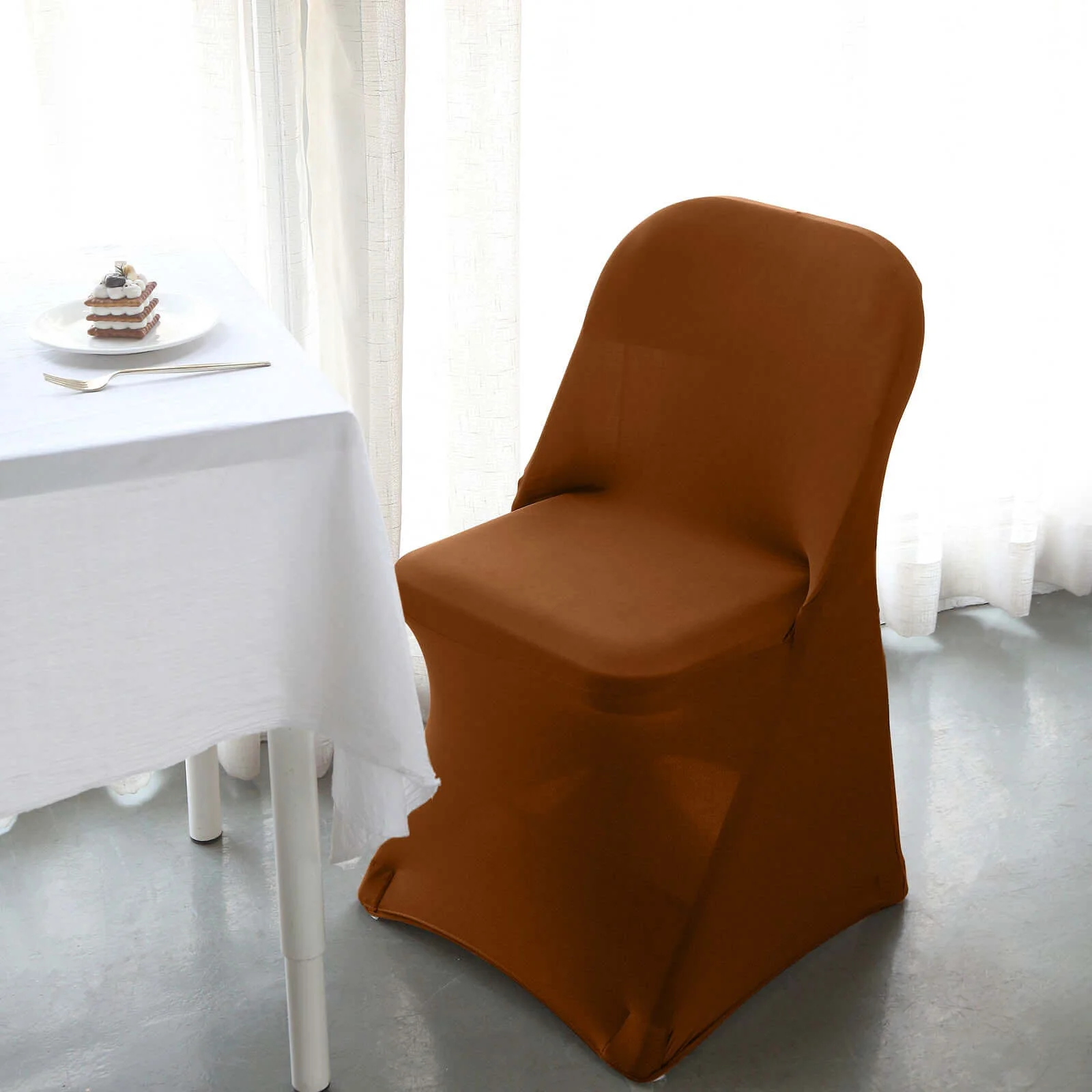Stretch Spandex Folding Chair Cover Cinnamon Brown - Durable 160GSM Fitted Slipcover - Image 7