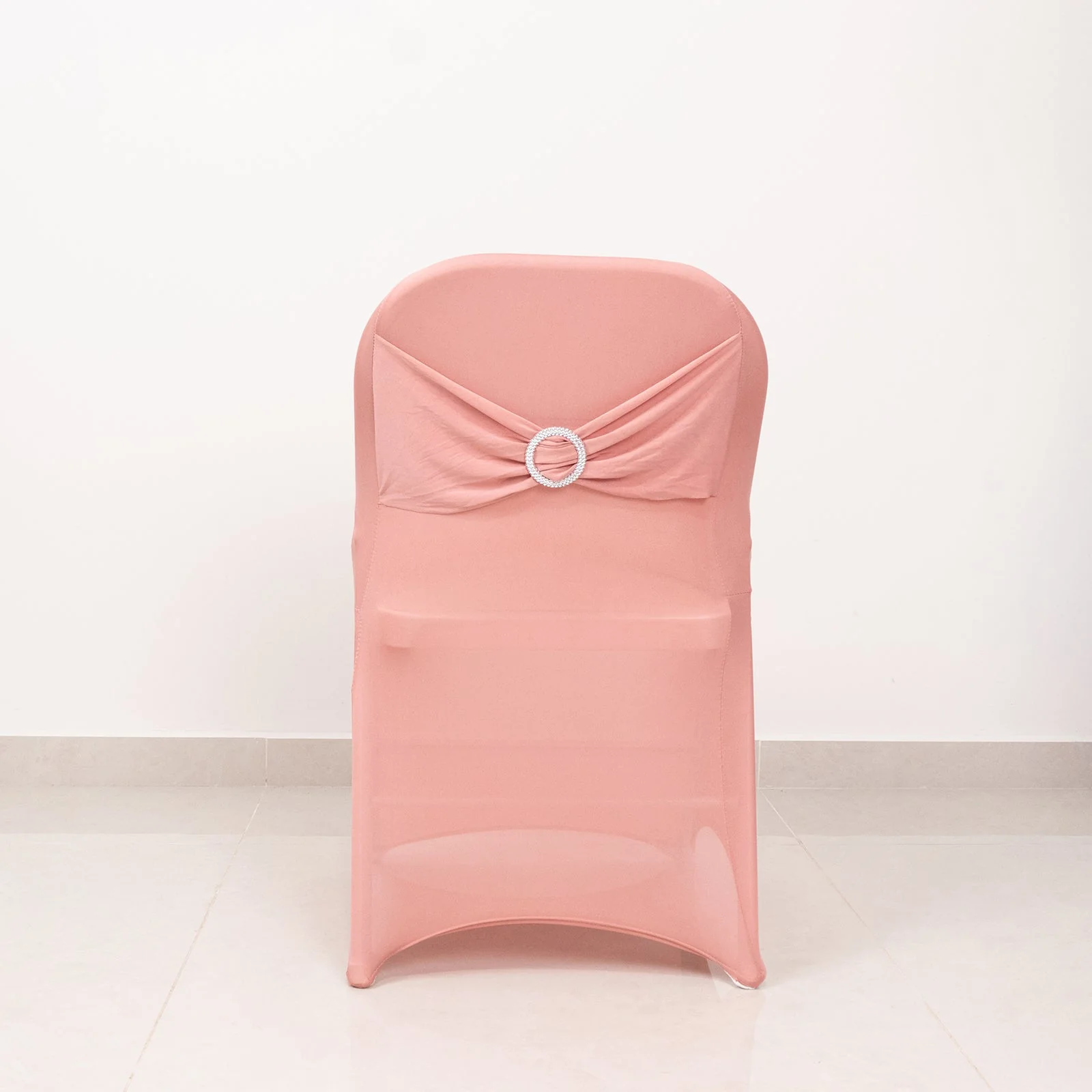 Stretch Spandex Folding Chair Cover Dusty Rose - Wrinkle Resistant Fitted Slipcover with Silver Rhinestone Buckled Sash Band Accent - Image 6