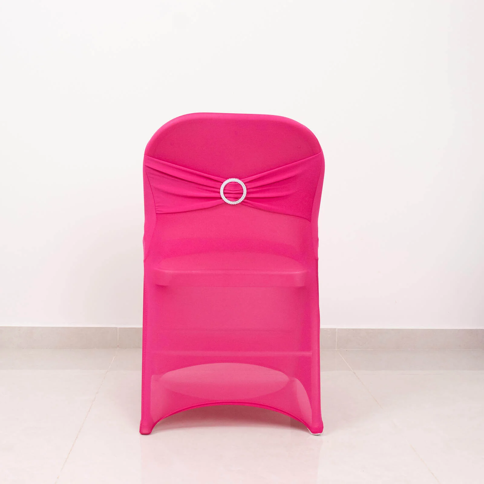Stretch Spandex Folding Chair Cover Fuchsia - Wrinkle Resistant Fitted Slipcover with Silver Rhinestone Buckled Sash Band Accent - Image 8