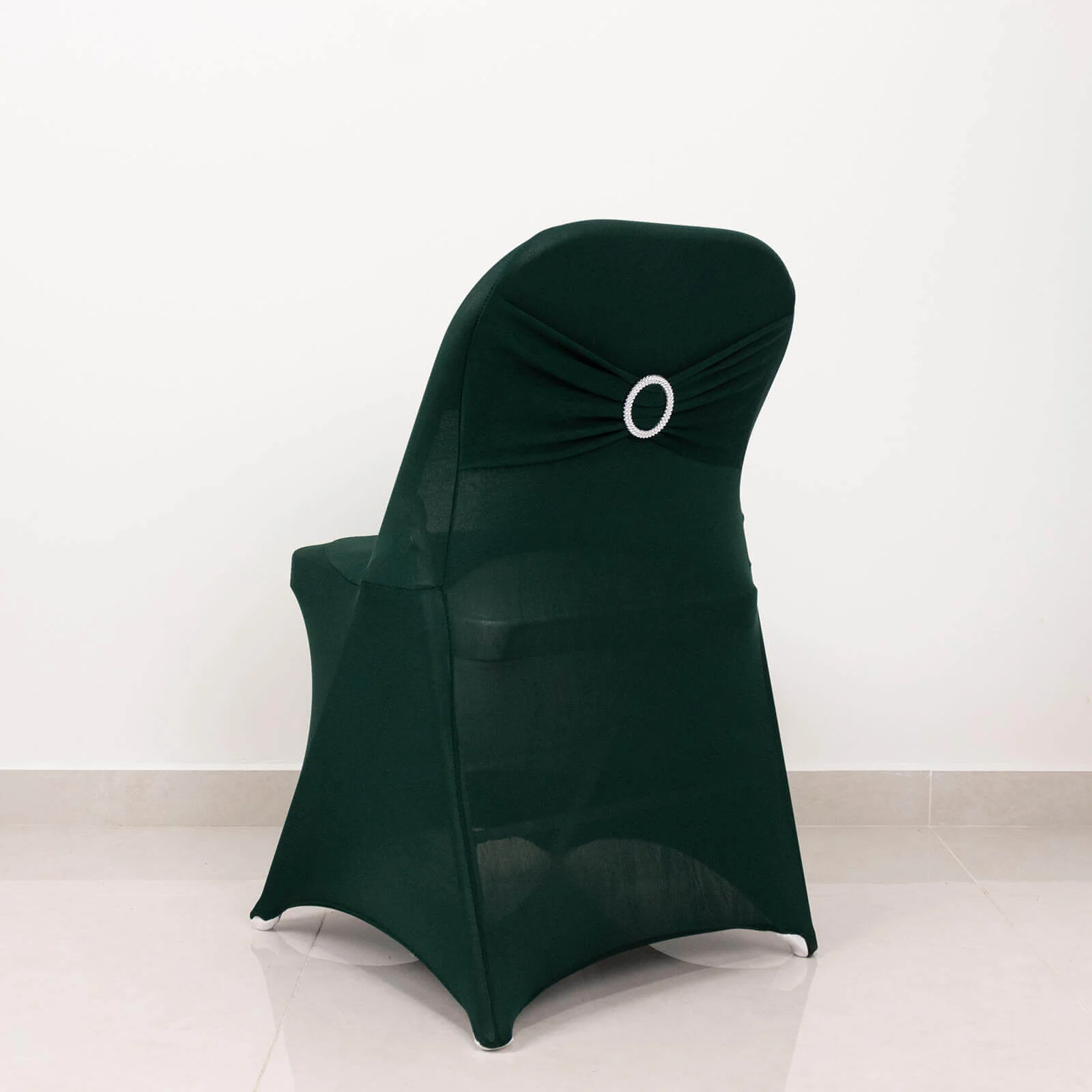 Stretch Spandex Folding Chair Cover Hunter Emerald Green - Wrinkle Resistant Fitted Slipcover with Silver Rhinestone Buckled Sash Band Accent - Image 8