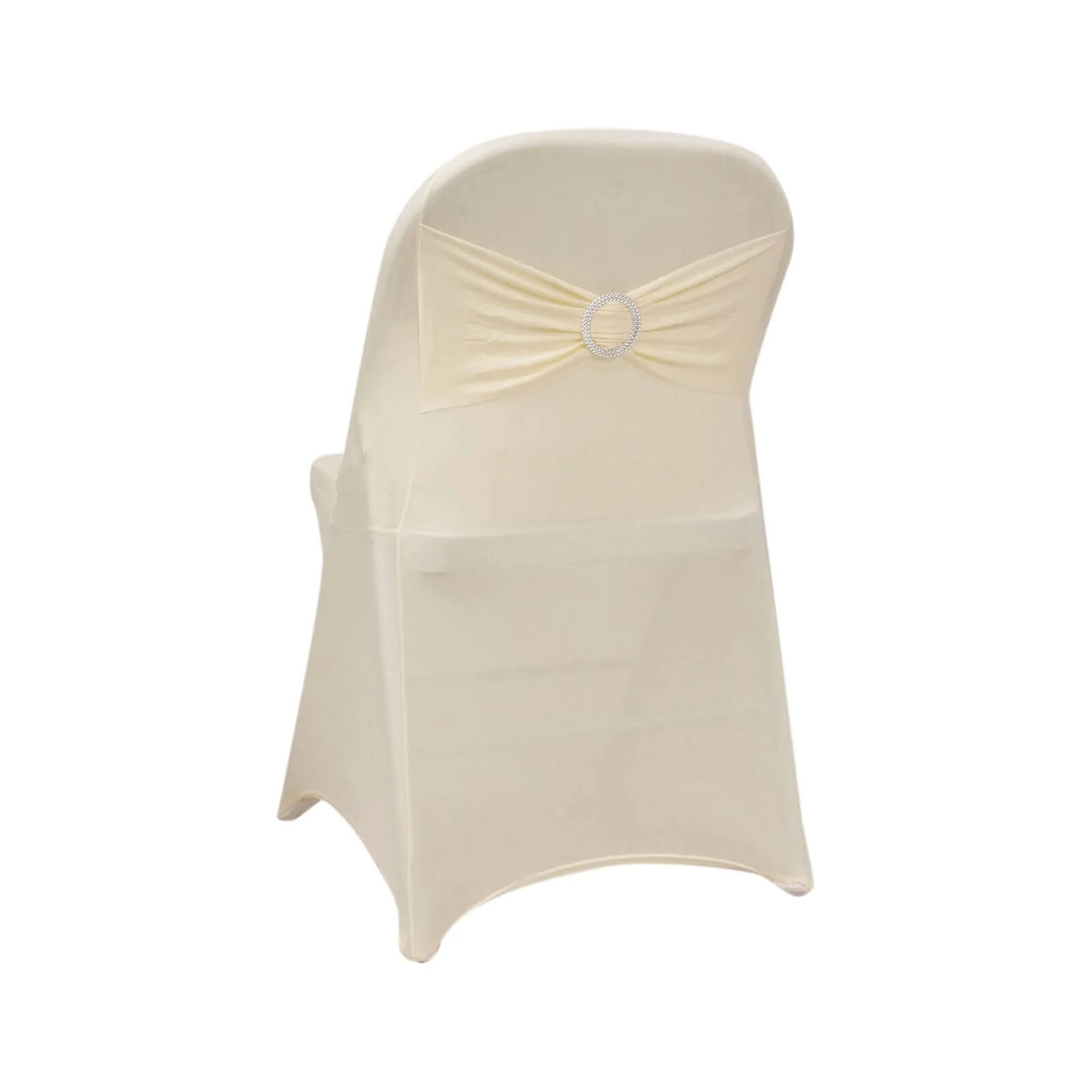 Stretch Spandex Folding Chair Cover Ivory - Wrinkle Resistant Fitted Slipcover with Silver Rhinestone Buckled Sash Band Accent - Image 6