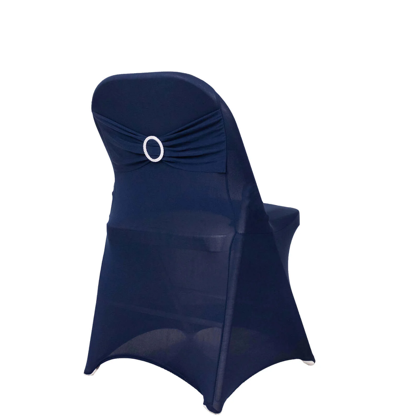 Stretch Spandex Folding Chair Cover Navy Blue - Wrinkle Resistant Fitted Slipcover with Silver Rhinestone Buckled Sash Band Accent - Image 6