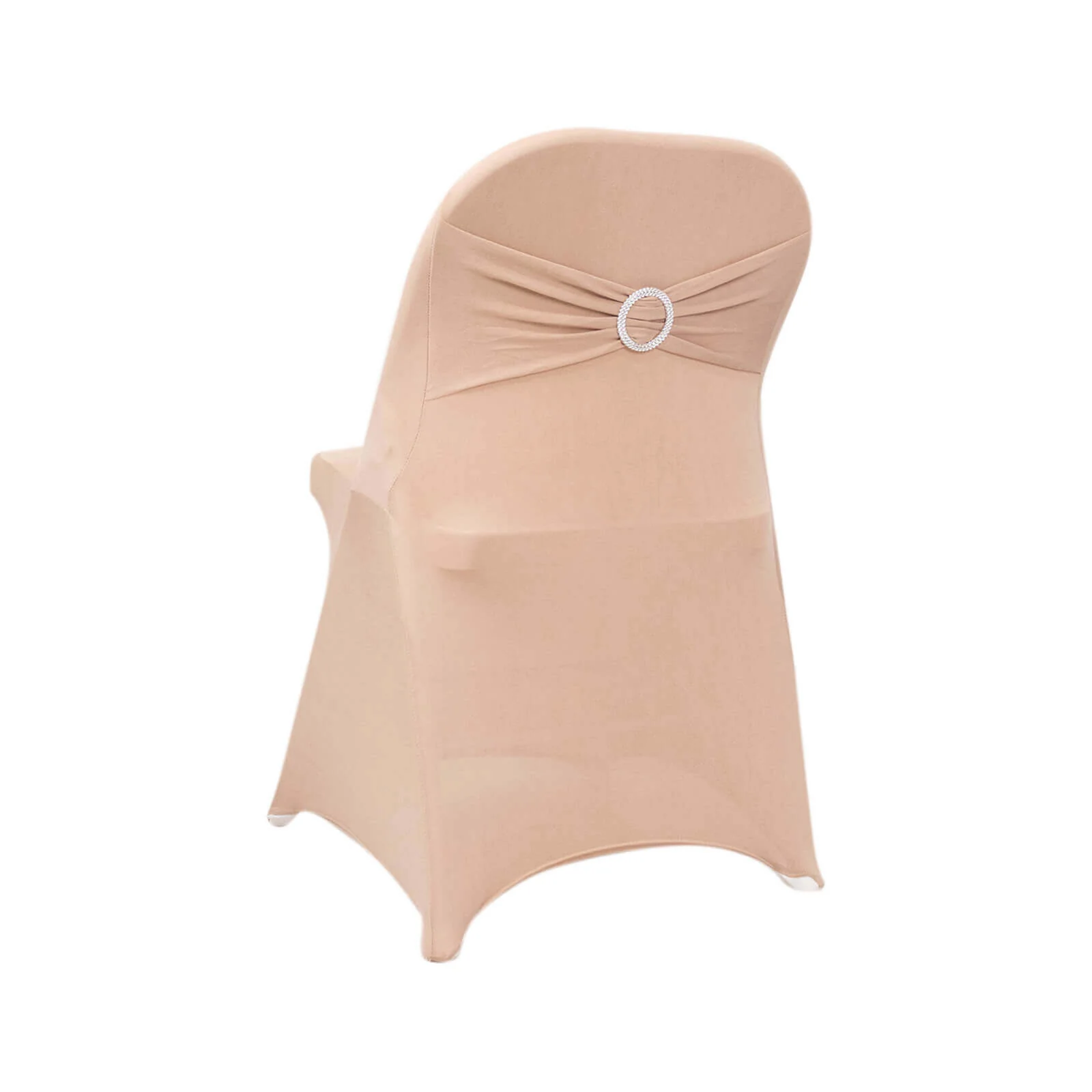 Stretch Spandex Folding Chair Cover Nude - Wrinkle Resistant Fitted Slipcover with Silver Rhinestone Buckled Sash Band Accent - Image 6
