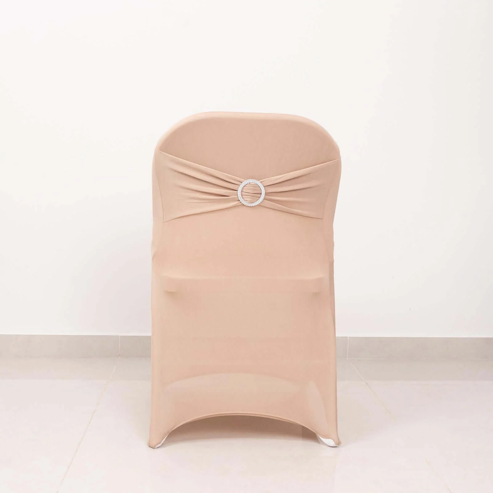 Stretch Spandex Folding Chair Cover Nude - Wrinkle Resistant Fitted Slipcover with Silver Rhinestone Buckled Sash Band Accent - Image 8