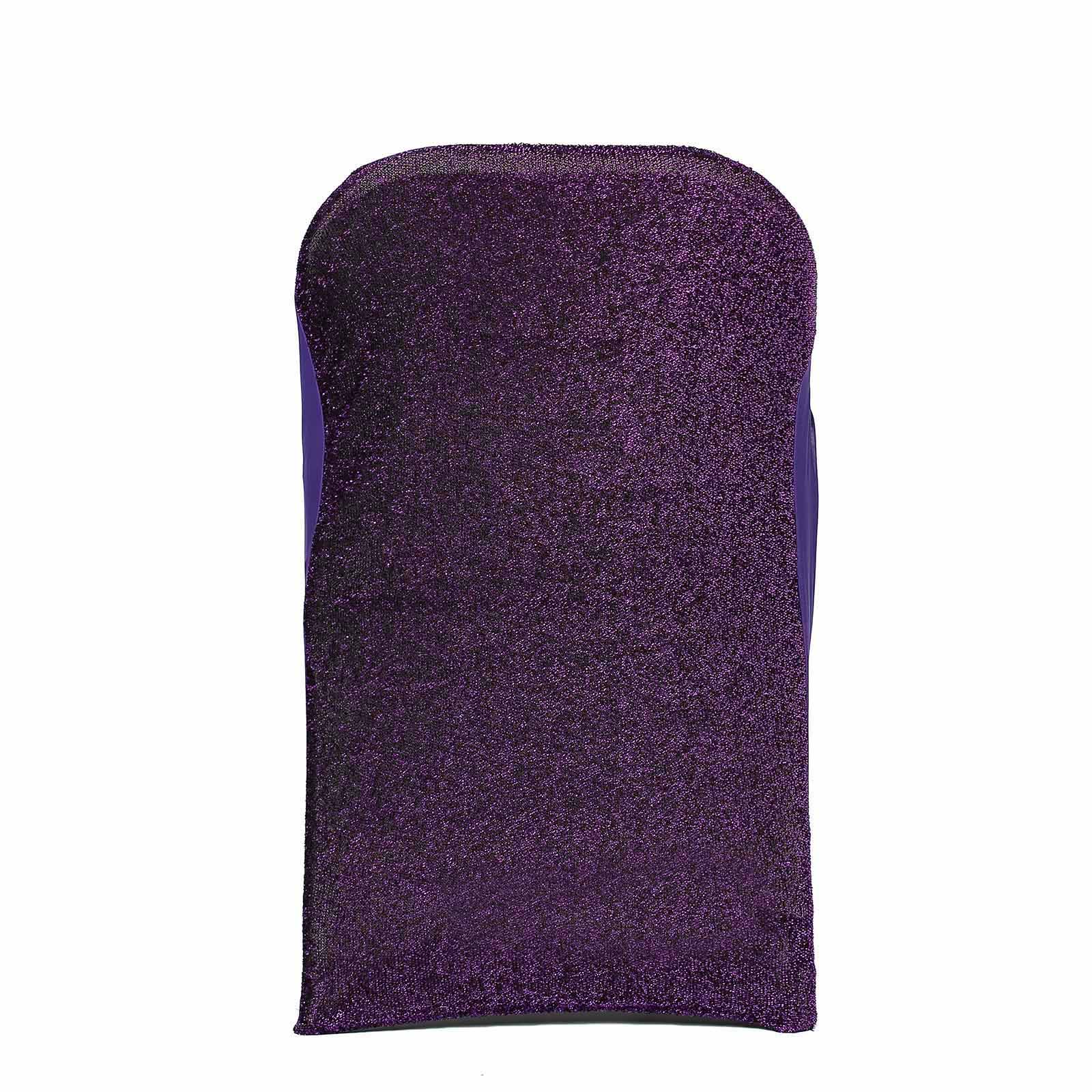Stretch Spandex Folding Chair Cover Purple with Metallic Shimmer Tinsel Back Design - Durable Fitted Slipcover with Foot Pockets - Image 13