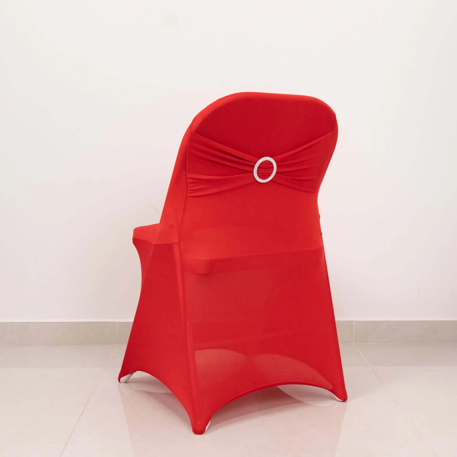 Stretch Spandex Folding Chair Cover Red - Wrinkle Resistant Fitted Slipcover with Silver Rhinestone Buckled Sash Band Accent - Image 3