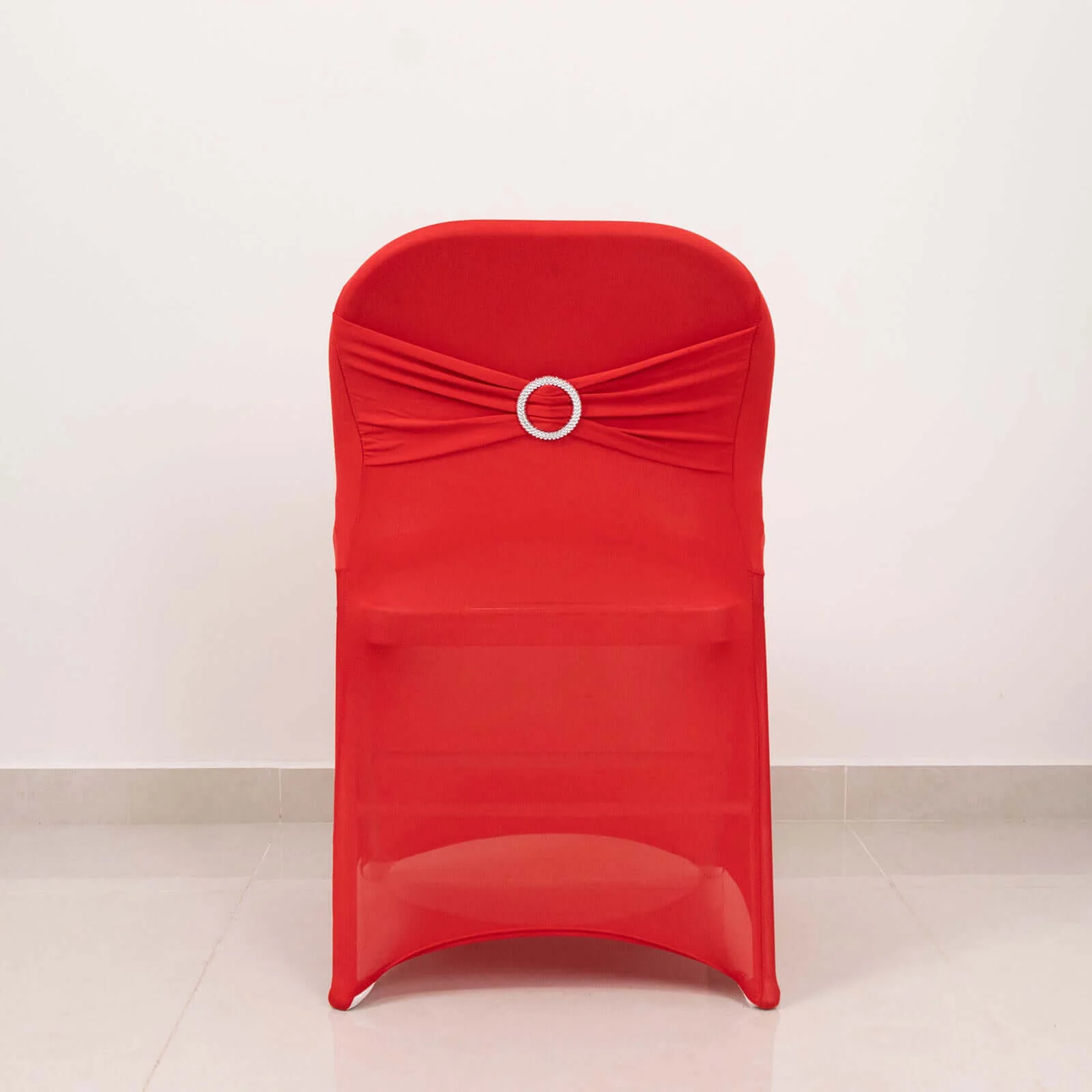 Stretch Spandex Folding Chair Cover Red - Wrinkle Resistant Fitted Slipcover with Silver Rhinestone Buckled Sash Band Accent - Image 8