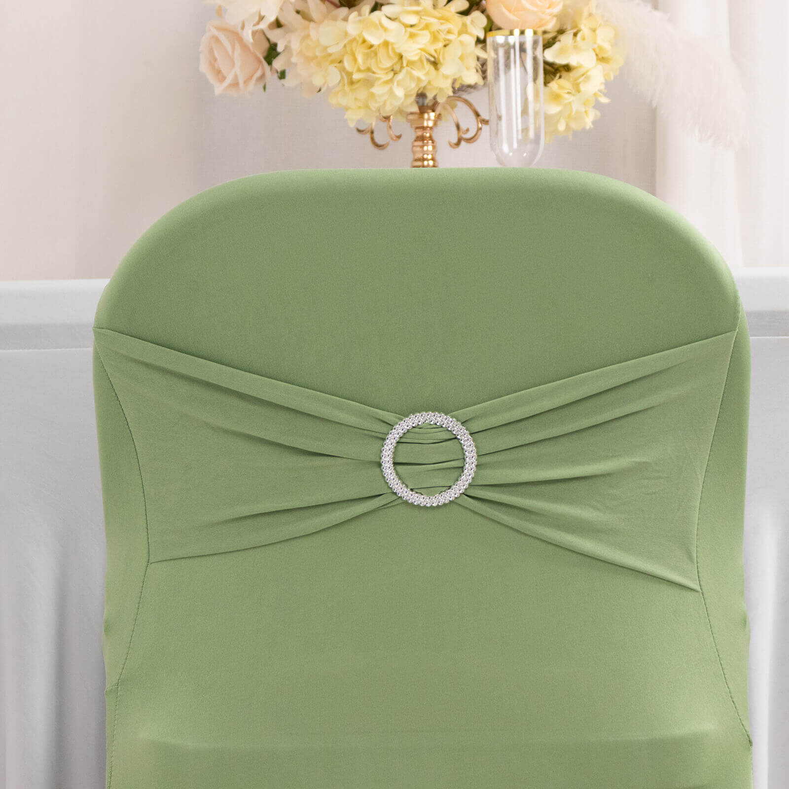 Stretch Spandex Folding Chair Cover Sage Green - Wrinkle Resistant Fitted Slipcover with Silver Rhinestone Buckled Sash Band Accent - Image 8