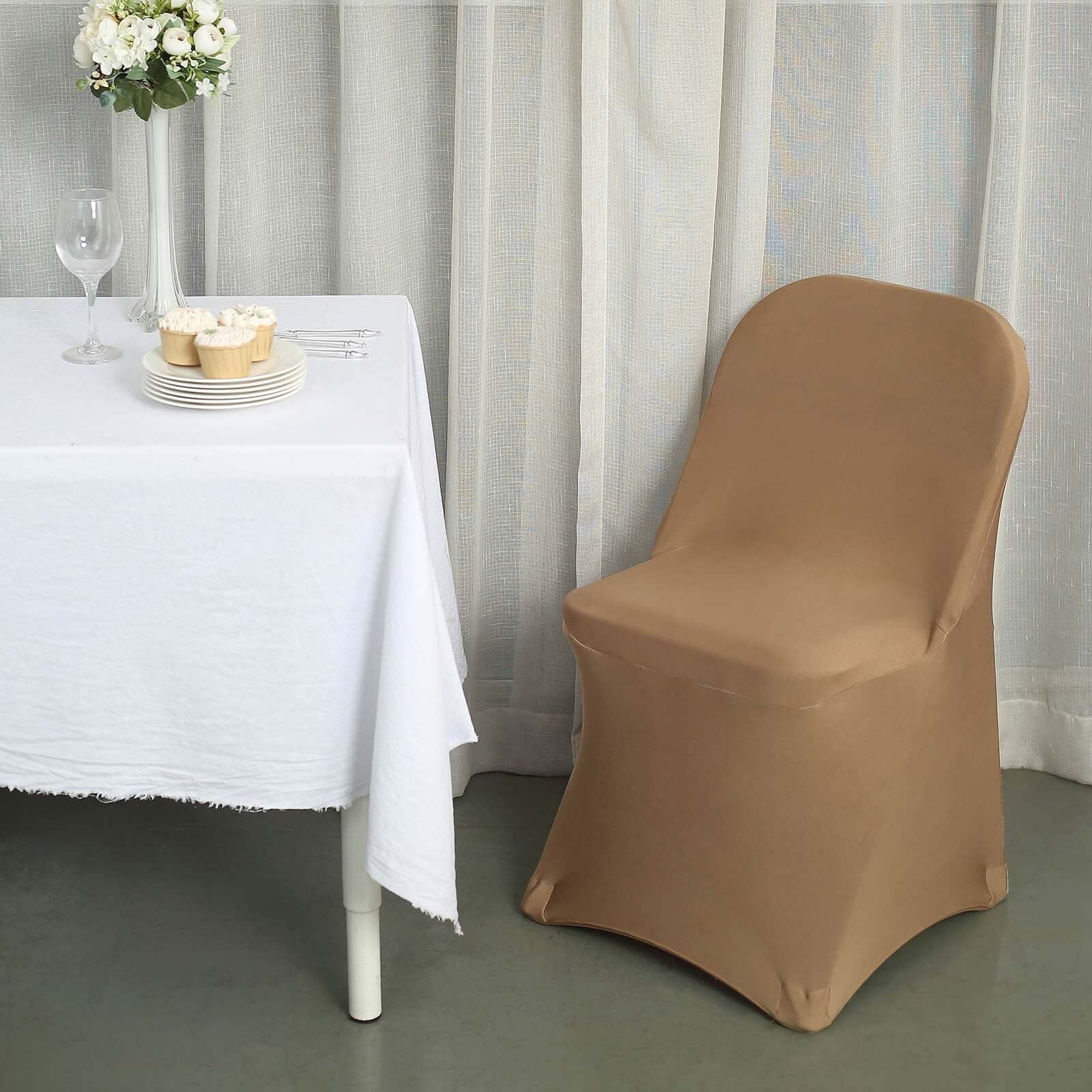 Stretch Spandex Folding Chair Cover Taupe - Durable 160GSM Fitted Slipcover - Image 2