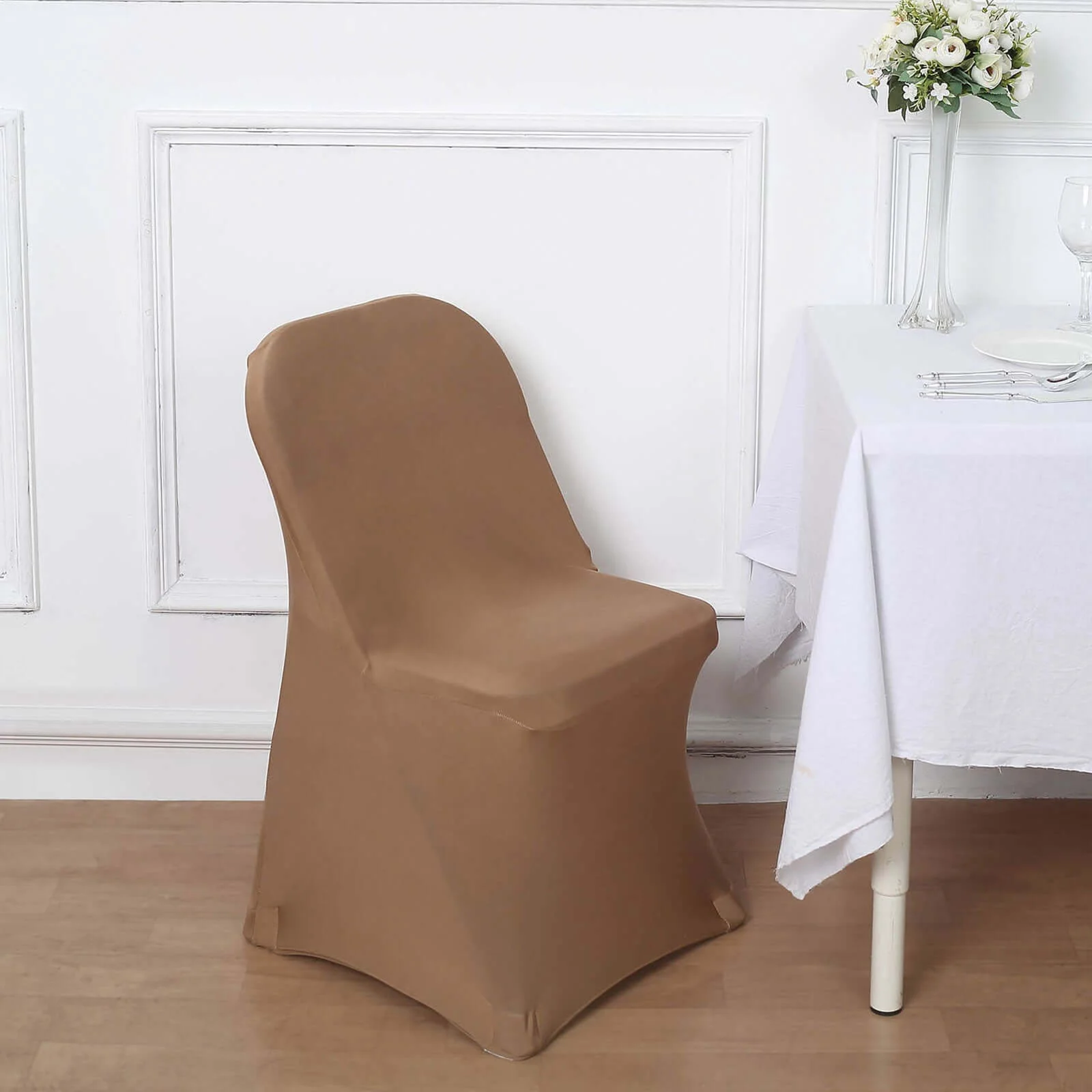 Stretch Spandex Folding Chair Cover Taupe - Durable 160GSM Fitted Slipcover - Image 5