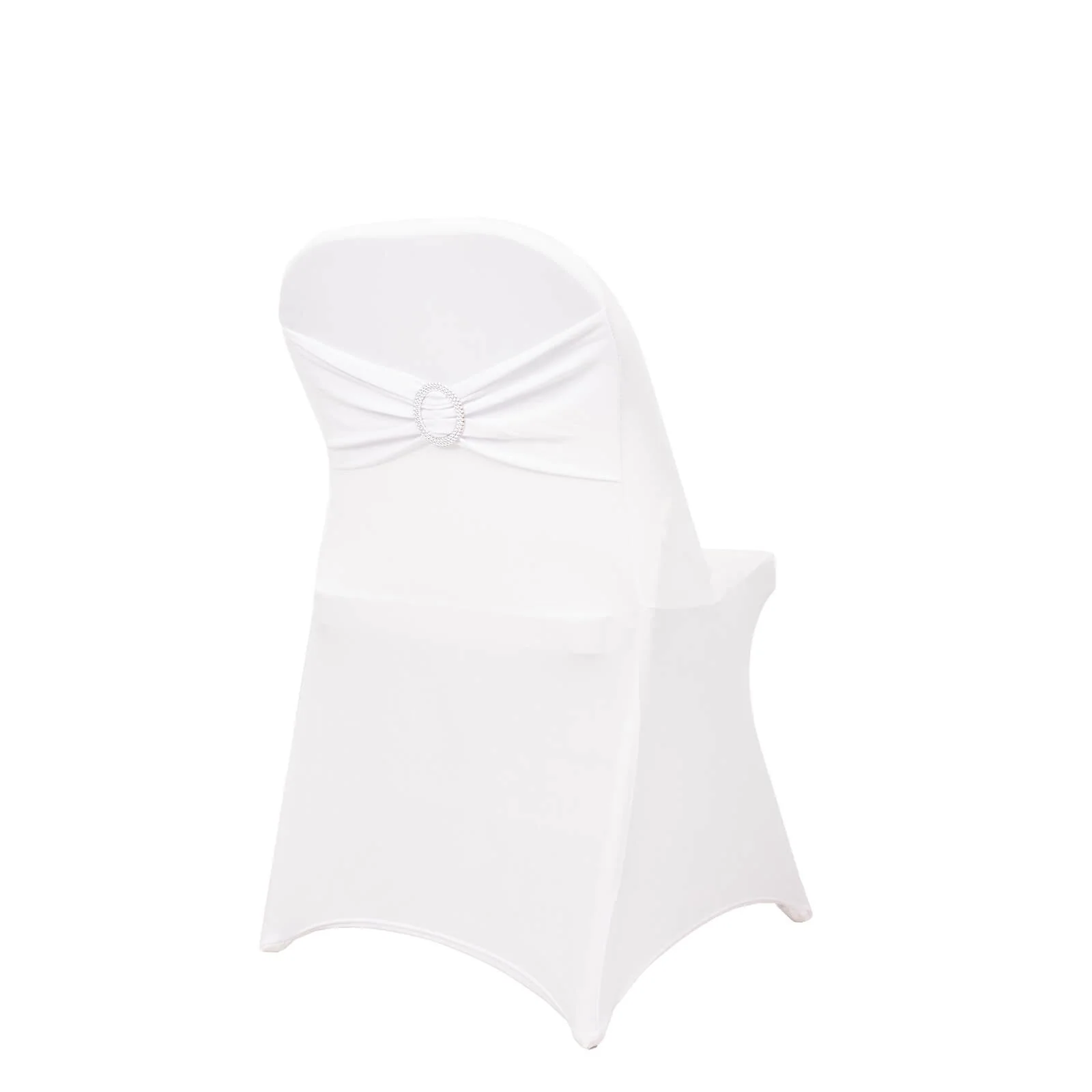Stretch Spandex Folding Chair Cover White - Stylish & Wrinkle Resistant Fitted Slipcover with Silver Rhinestone Buckled Sash Band Accent - Image 7