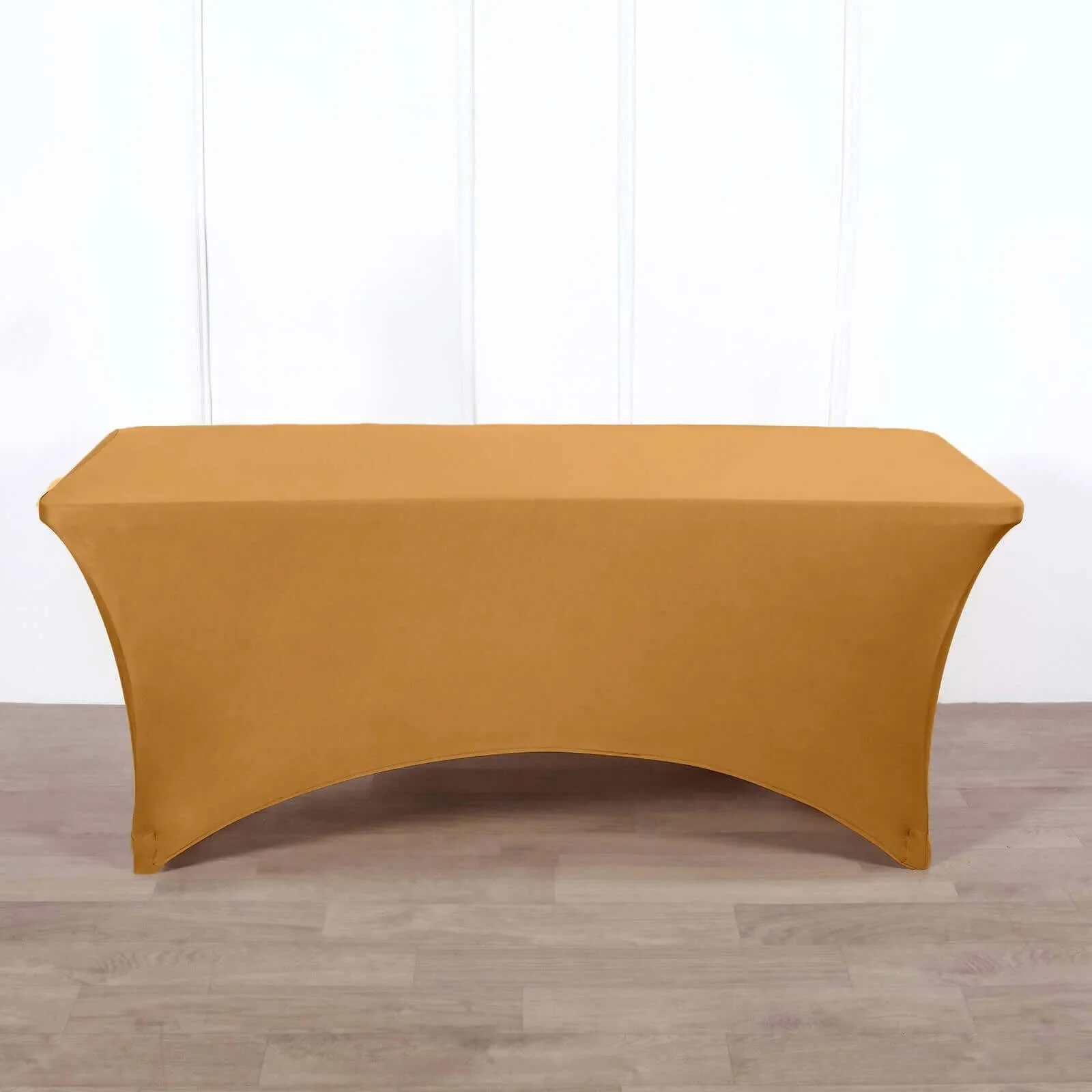 Stretch Spandex Rectangle Fitted Table Cover 96"x30" Gold - Easy to Maintain Form-Fitting Tablecloth for Weddings & Events