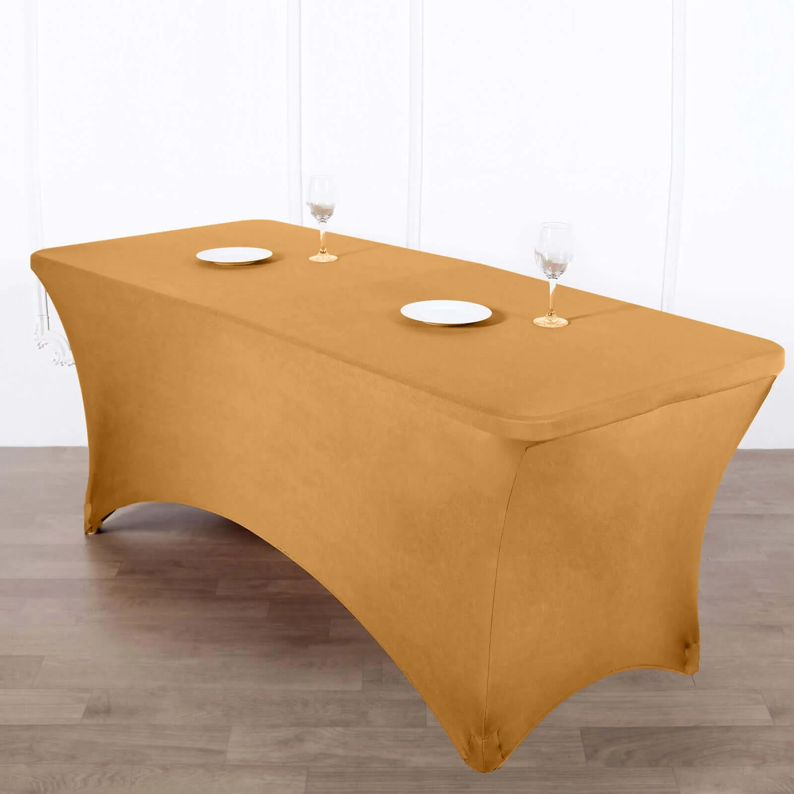 Stretch Spandex Rectangle Fitted Table Cover 96"x30" Gold - Easy to Maintain Form-Fitting Tablecloth for Weddings & Events - Image 6