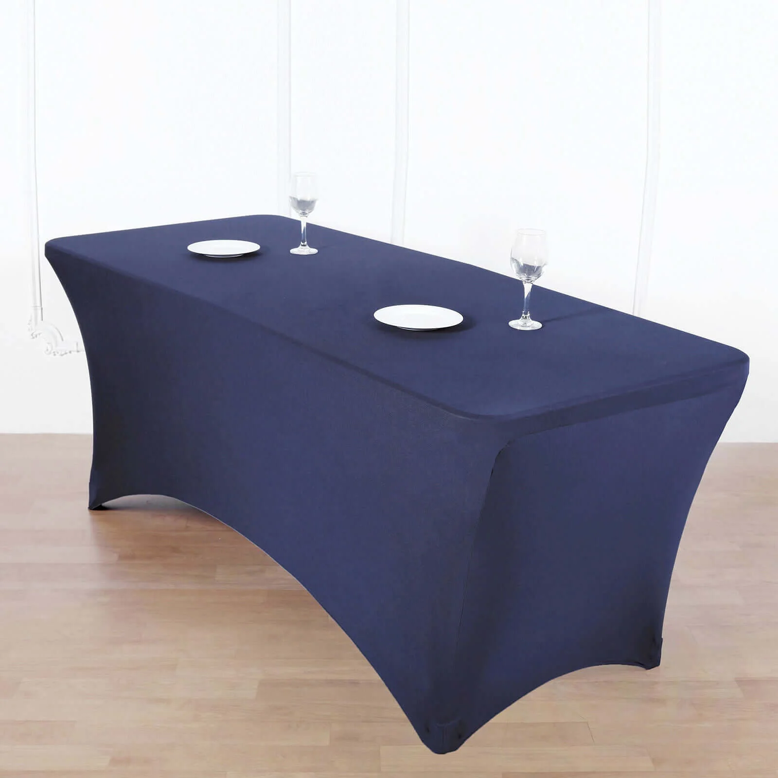 Stretch Spandex Rectangle Fitted Table Cover 96"x30" Navy Blue - Wrinkle Free Form-Fitting Tablecloth - Image 3