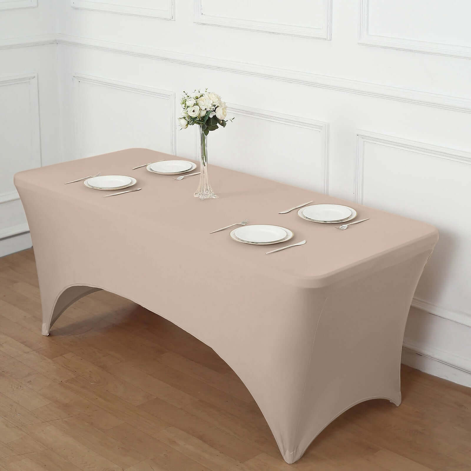 Stretch Spandex Rectangle Fitted Table Cover 96"x30" Nude - Wrinkle Free Form-Fitting Tablecloth - Image 3