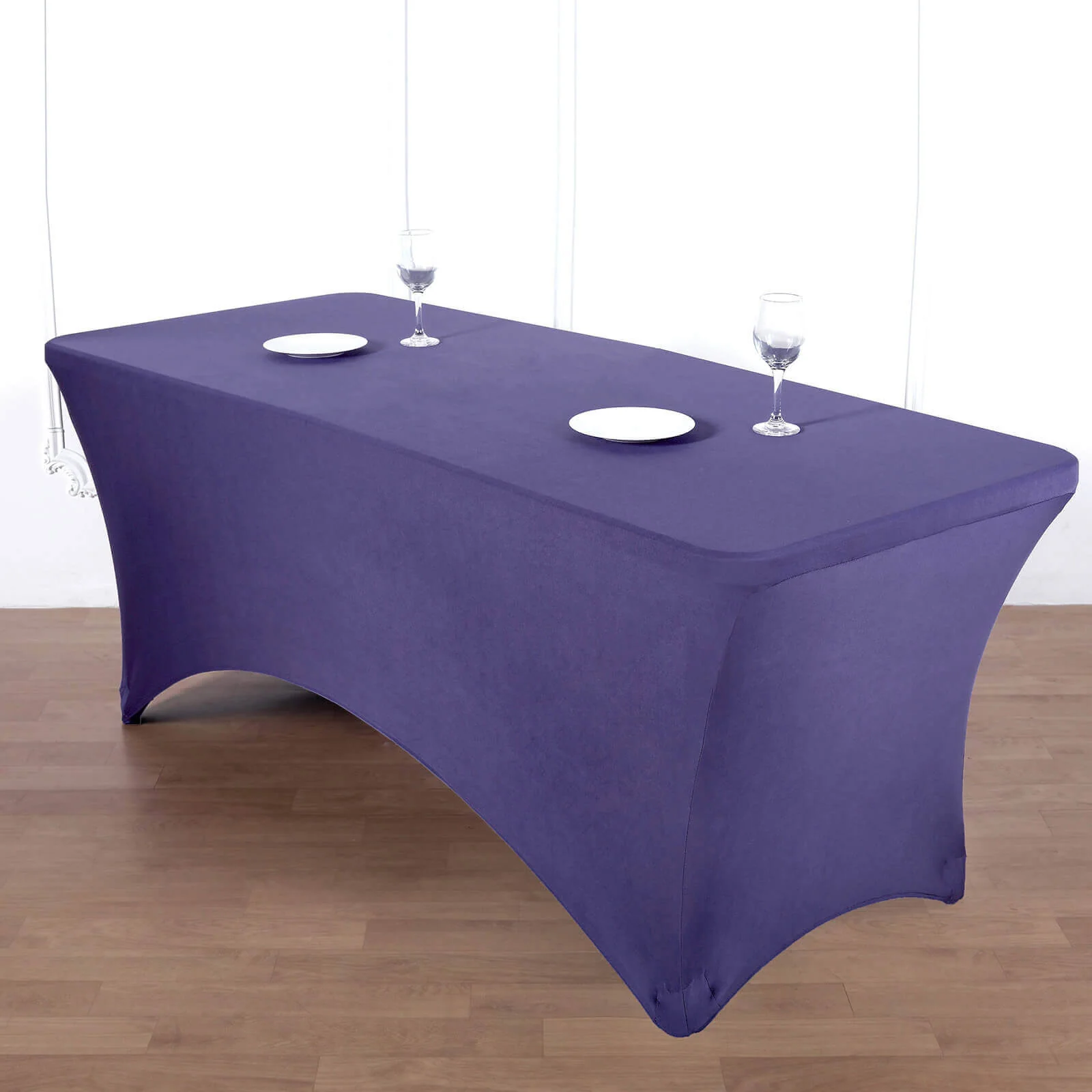 Stretch Spandex Rectangle Fitted Table Cover 96"x30" Purple - Wrinkle Free Form-Fitting Tablecloth - Image 3