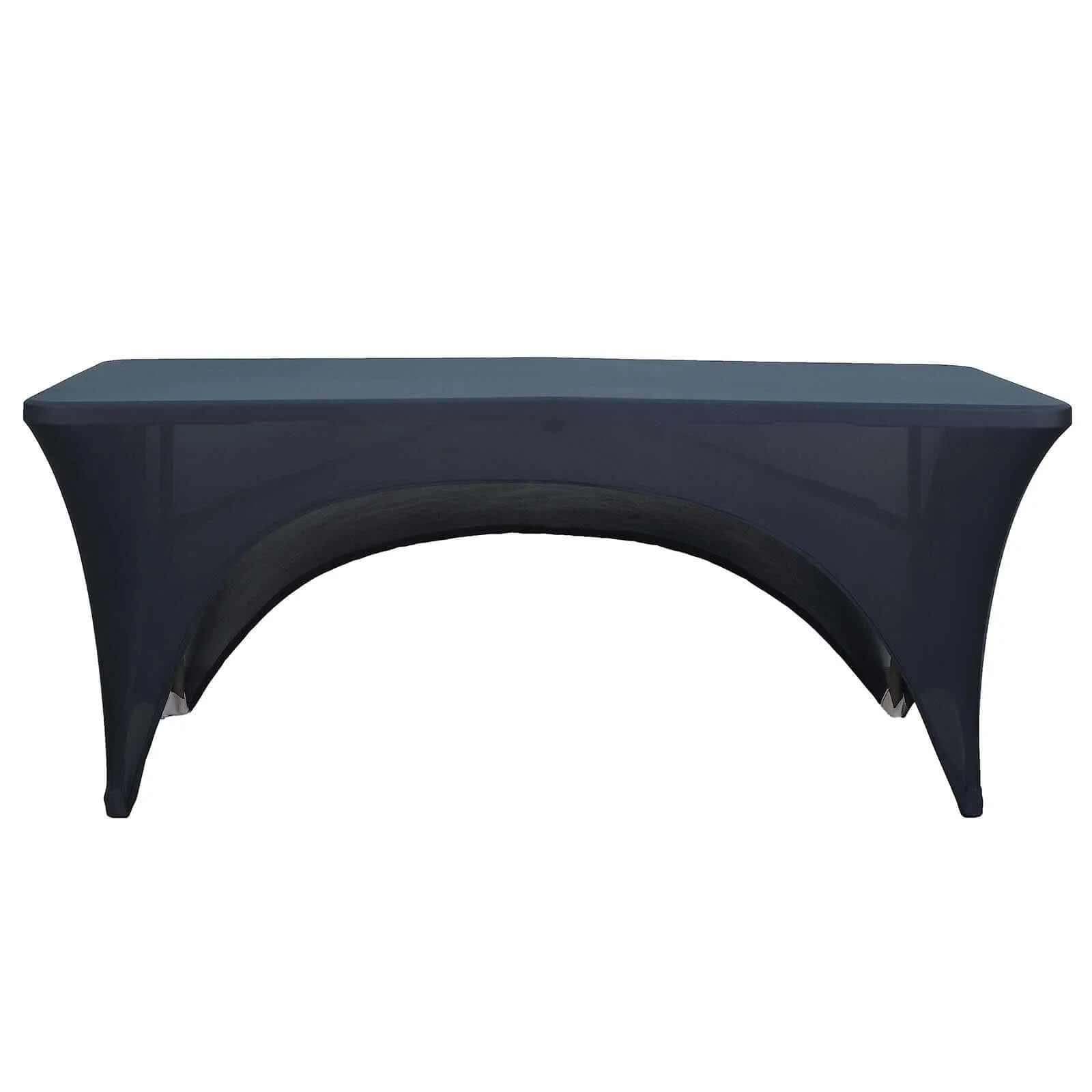 Stretch Spandex Rectangle Table Cover 96"x30" Navy Blue - Curved Open Back Fitted Tablecloth - Image 6