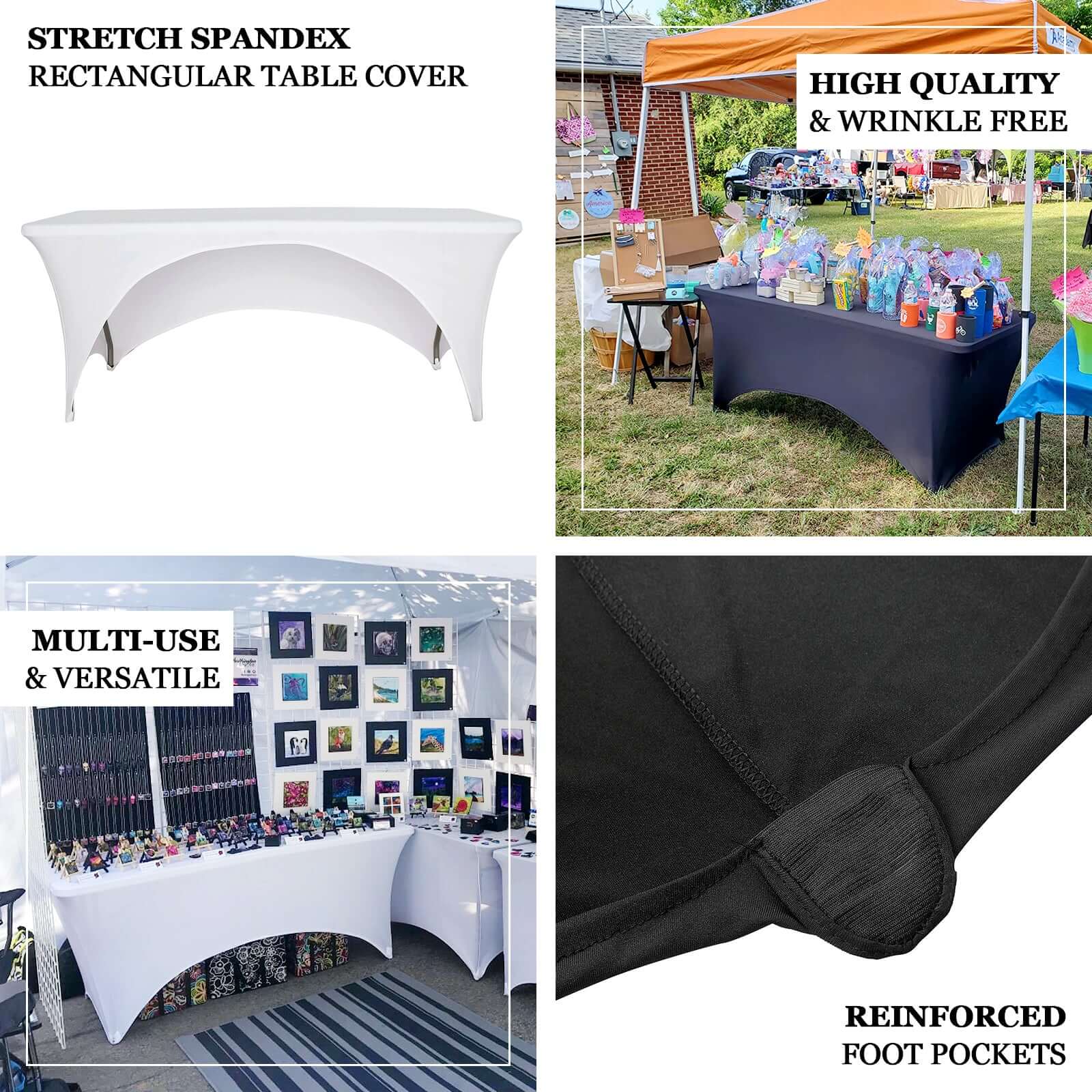 Stretch Spandex Rectangle Table Cover 96"x30" Navy Blue - Curved Open Back Fitted Tablecloth - Image 8