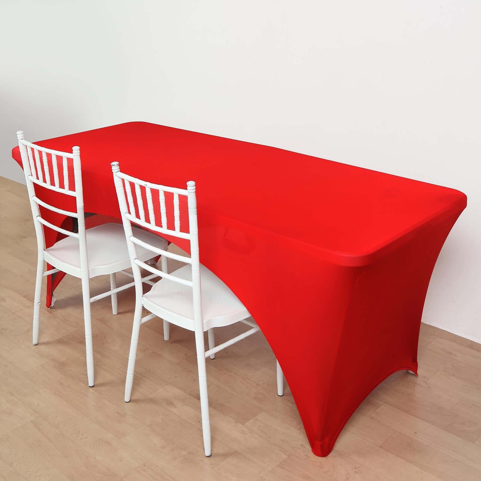 Stretch Spandex Rectangle Table Cover 96"x30" Red - Curved Open Back Fitted Tablecloth