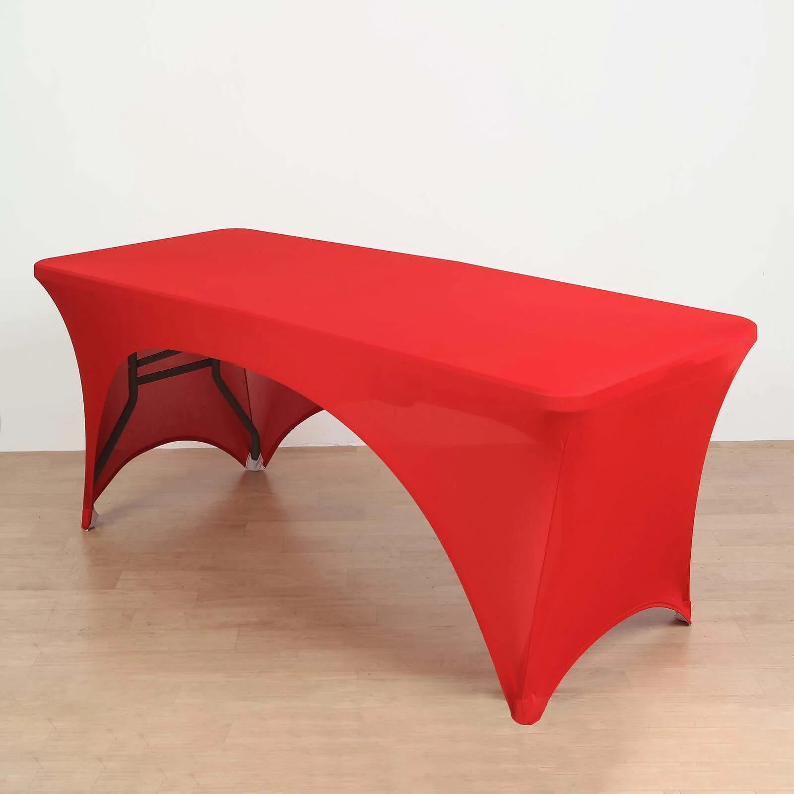 Stretch Spandex Rectangle Table Cover 96"x30" Red - Curved Open Back Fitted Tablecloth - Image 4