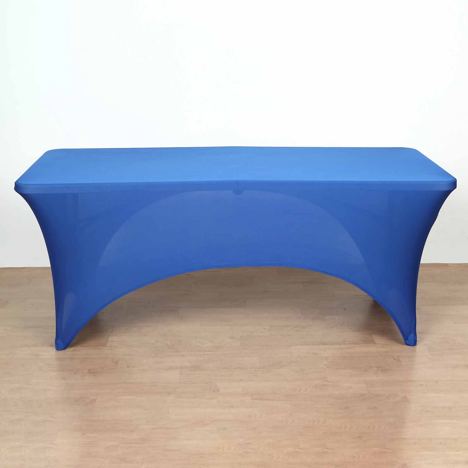 Stretch Spandex Rectangle Table Cover 96"x30" Royal Blue - Curved Open Back Fitted Tablecloth - Image 13
