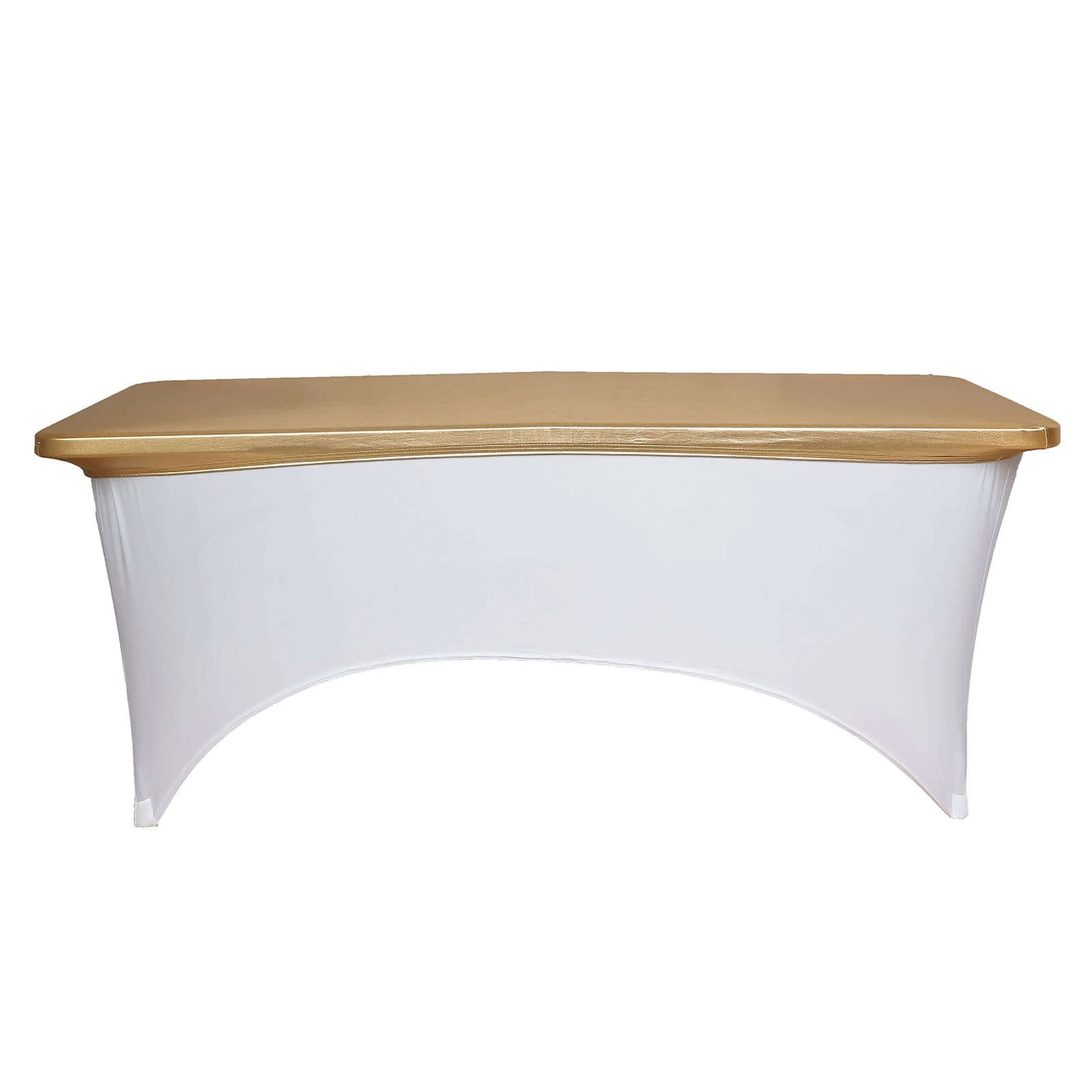 Stretch Spandex Rectangle Table Top Cover 72"x30" Metallic Gold - Sleek & Durable Shimmering Fitted Table Topper Cap for Chic Events - Image 5