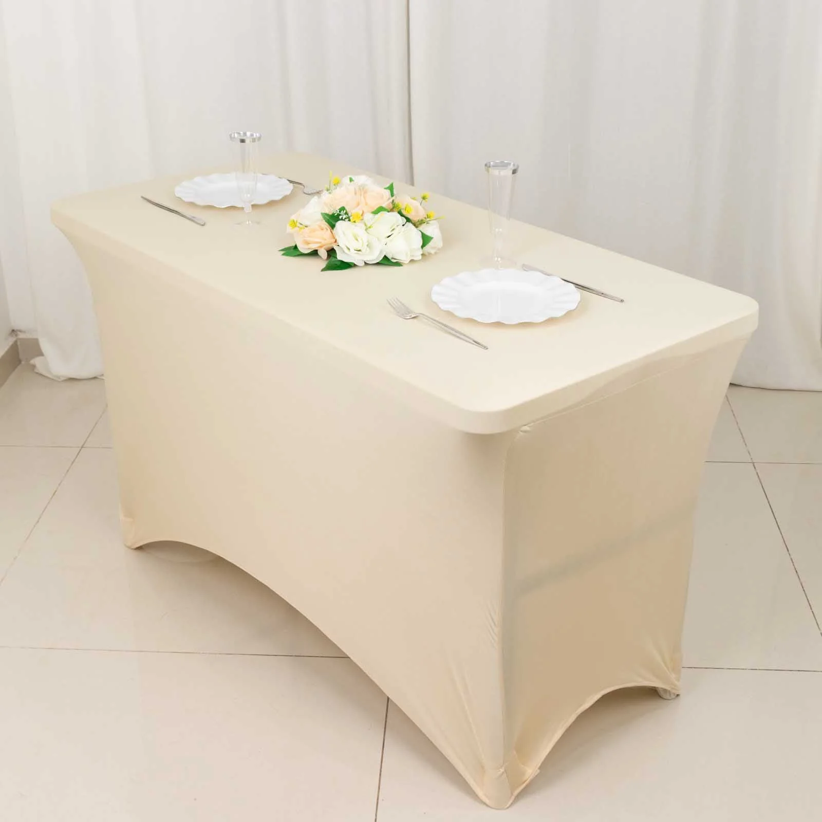 Stretch Spandex Rectangle Tablecloth 48"x30" Beige - Form-Fitting Table Cover - Image 14
