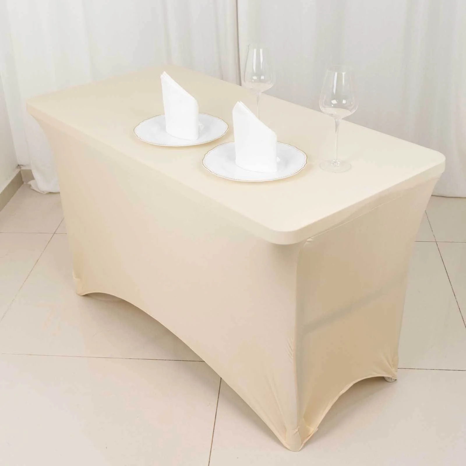 Stretch Spandex Rectangle Tablecloth 48"x30" Beige - Form-Fitting Table Cover - Image 15