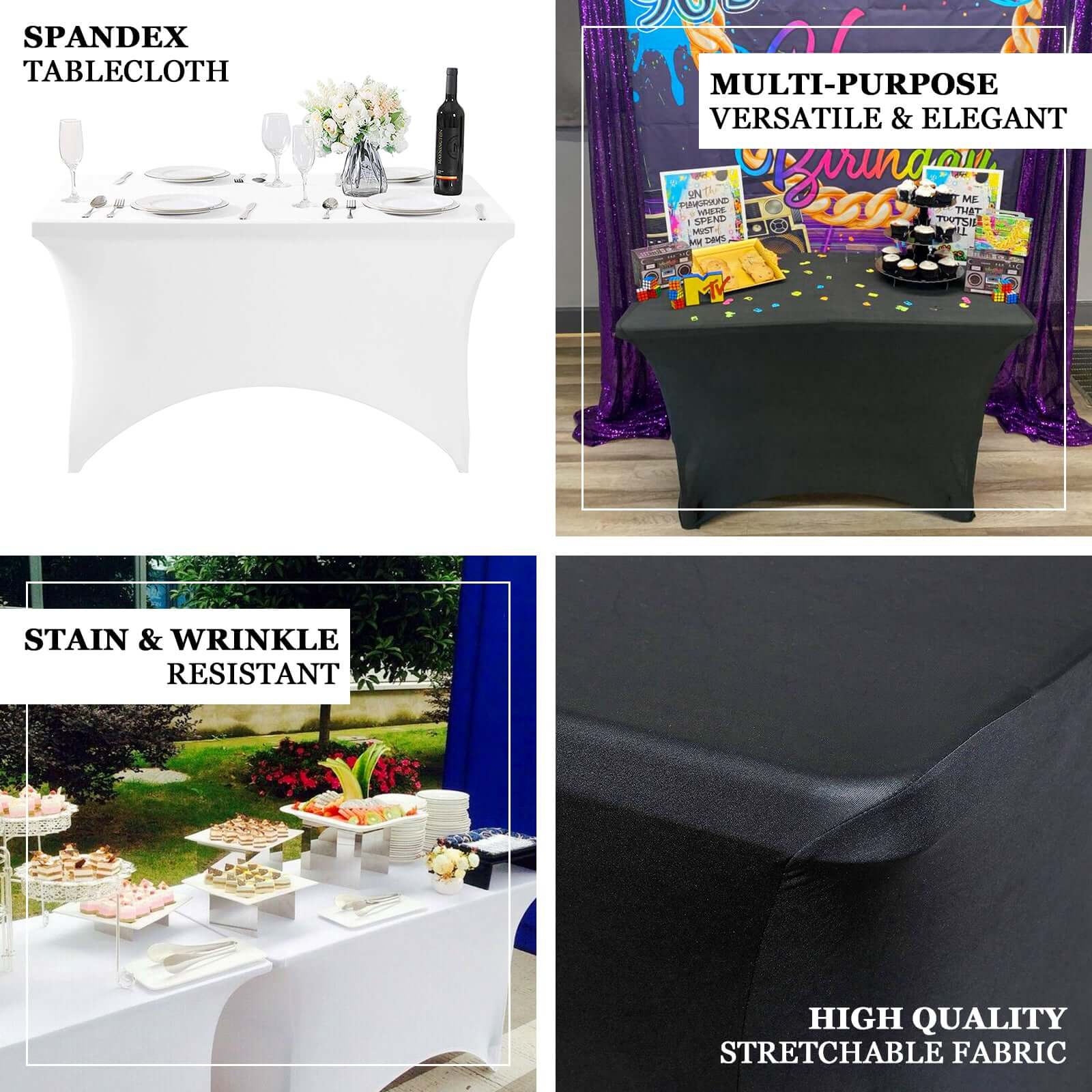 Stretch Spandex Rectangle Tablecloth 48"x30" Black - Form-Fitting Table Cover - Image 4