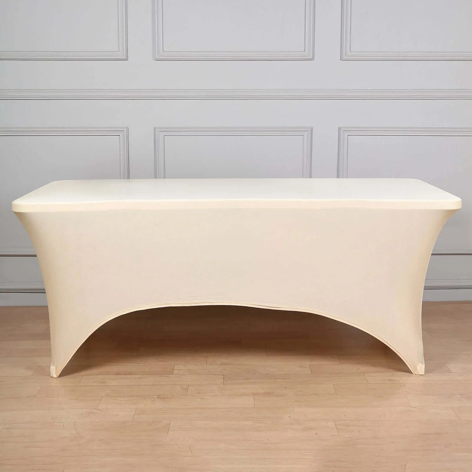 Stretch Spandex Rectangle Tablecloth 6ft Beige - Wrinkle Free Fitted Table Cover